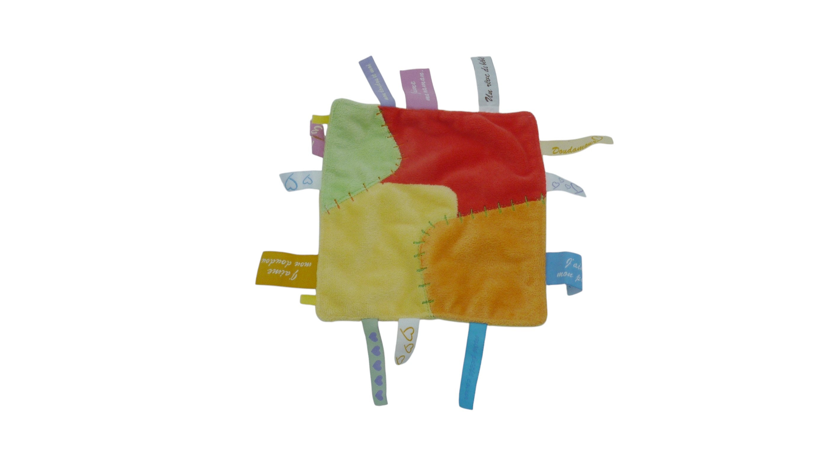 Doudou carré plat étiquettes multicolore - CMP