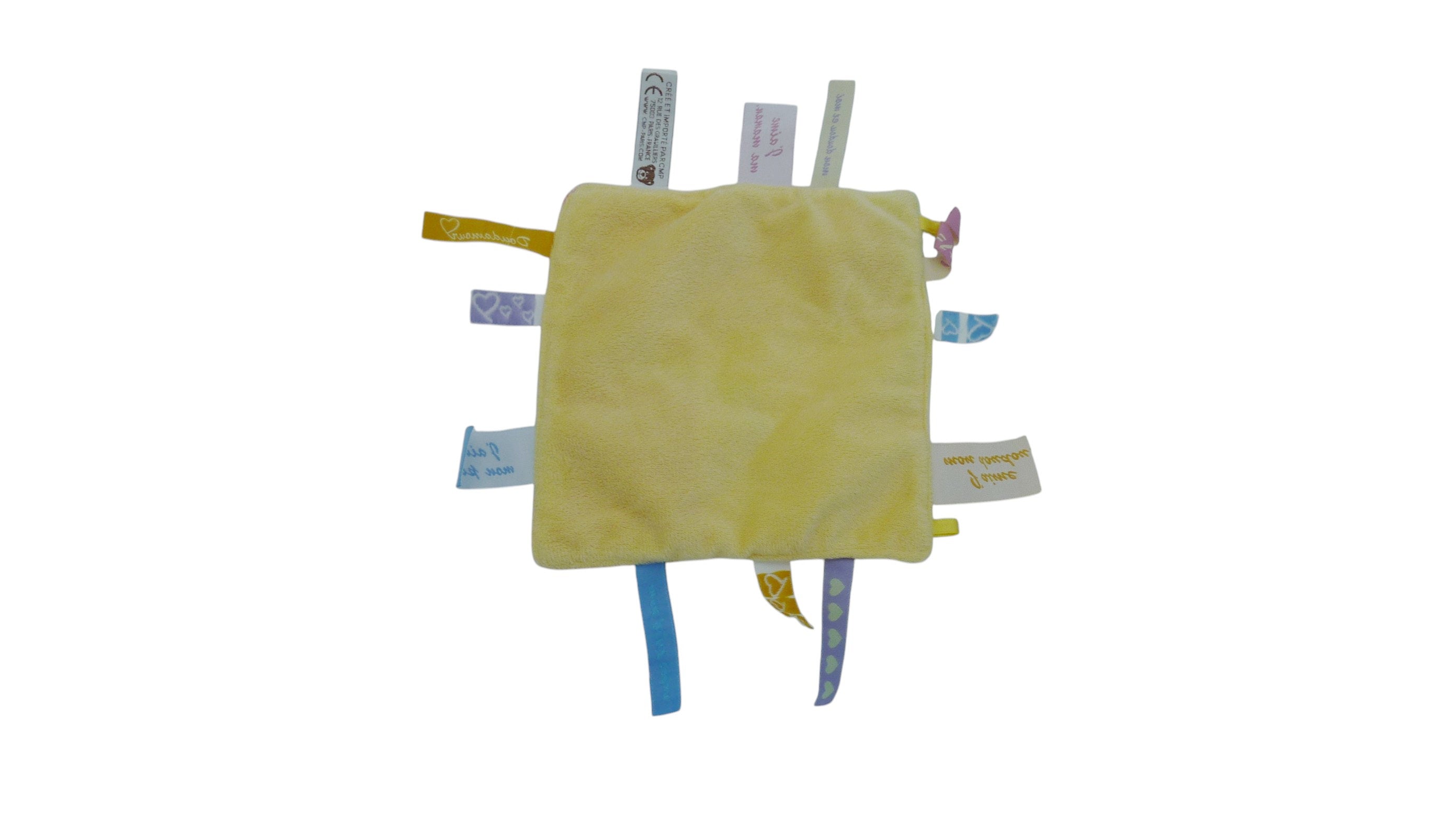 Doudou carré plat étiquettes multicolore - CMP