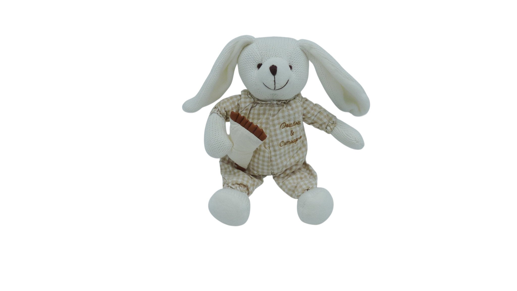 Peluche lapin blanc marron - Doudou et Compagnie 28 cm