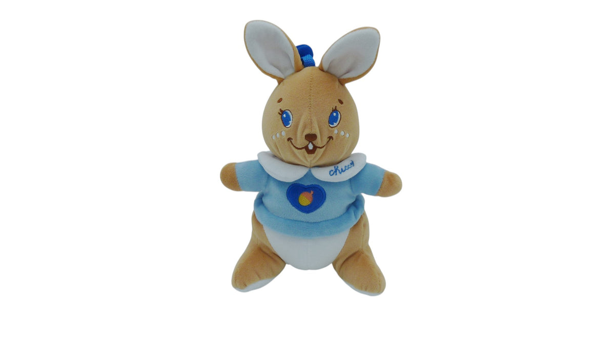 Peluche lapin marron bleu et blanc avec grelot – Chicco 23 cm