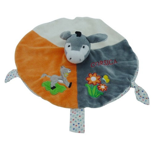 Doudou âne plat attache tétine gris orange - Roda Rodadou