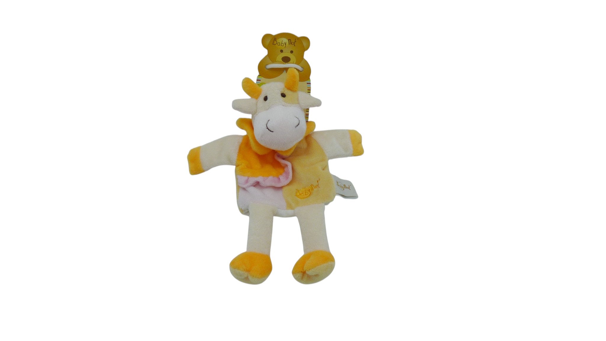 Doudou marionnette vache -orange jaune - Baby'Nat