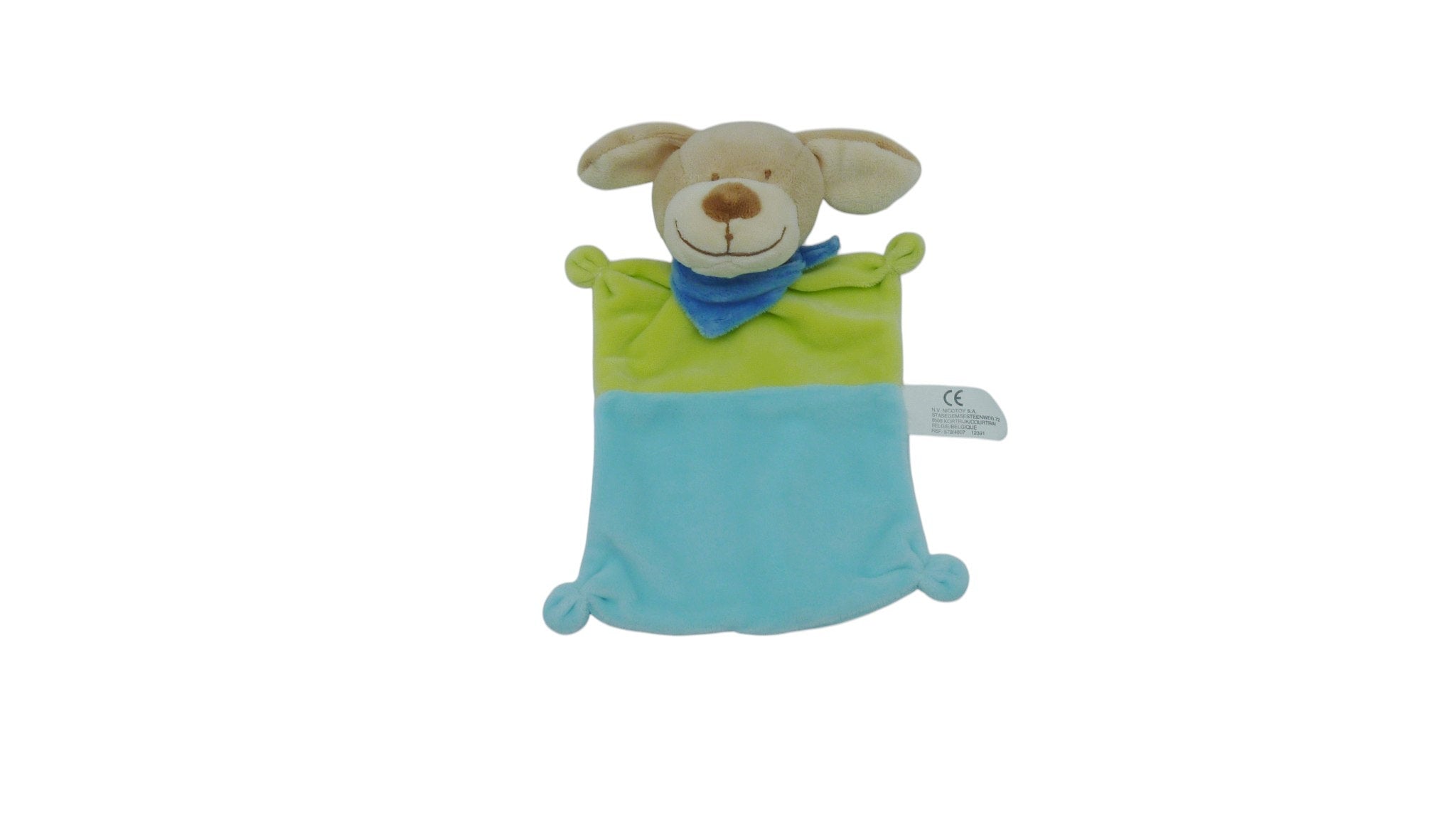Doudou chien plat vert turquoise - Nicotoy