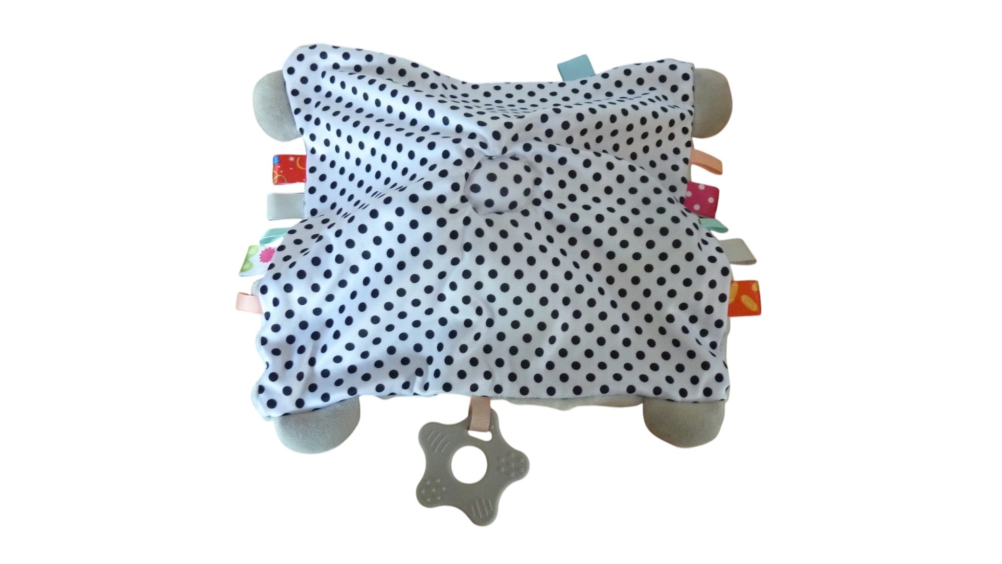 Doudou éléphant plat gris anneau de dentition