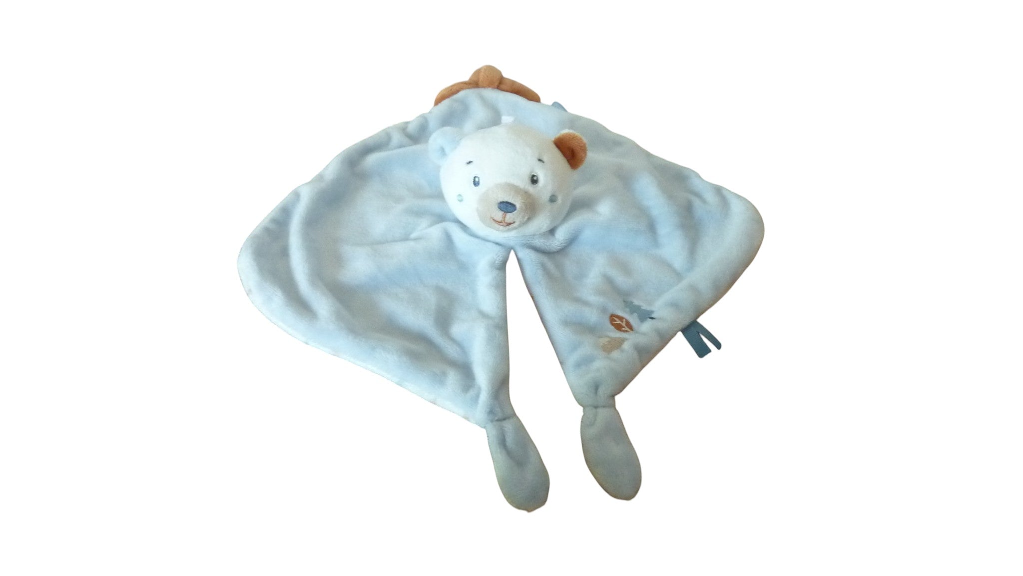 Doudou ours plat attache sucette bleu - sucre d'Orge