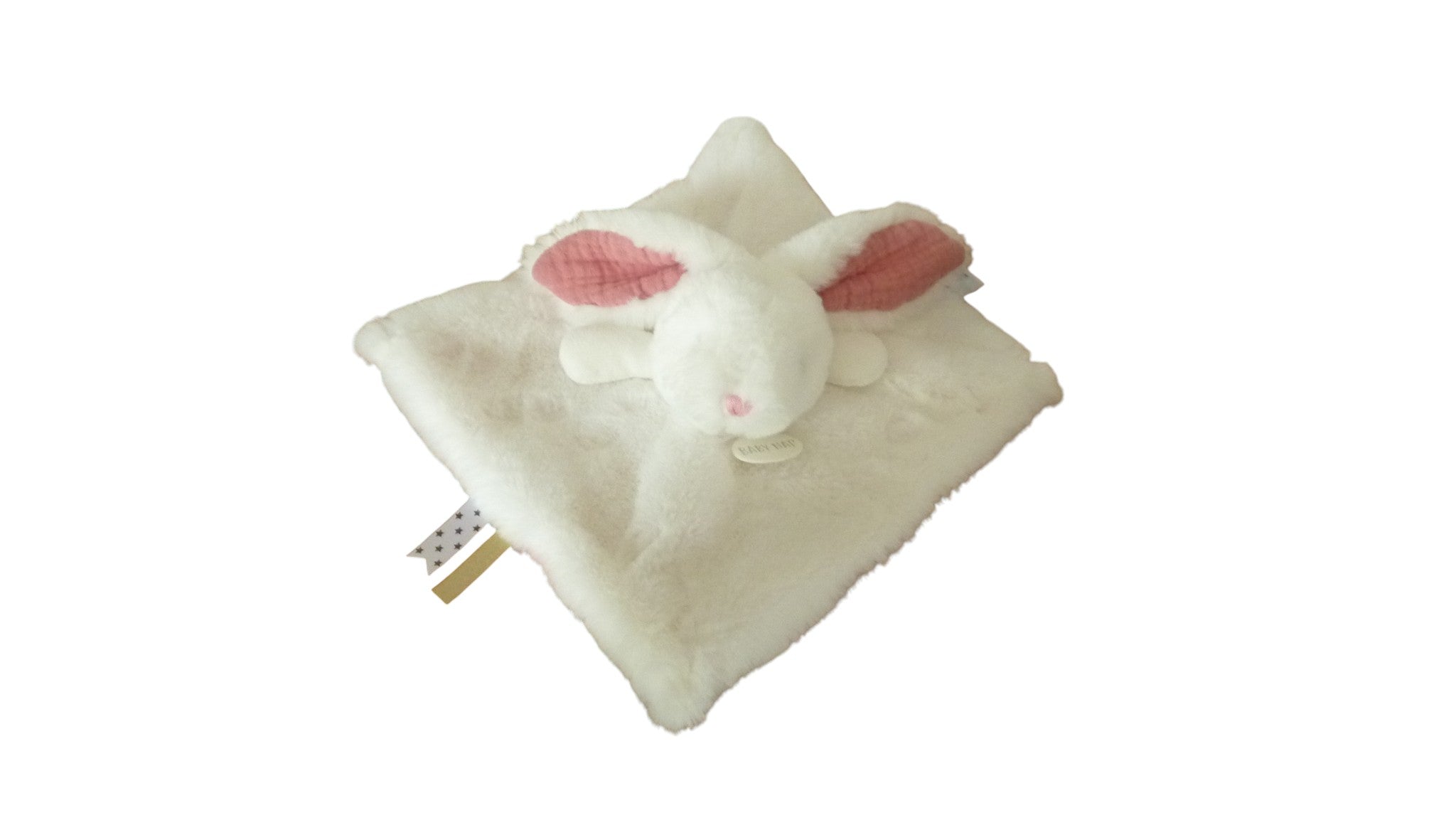 Doudou lapin plat blanc rose - Rose Litchi - BN0634 Baby'Nat