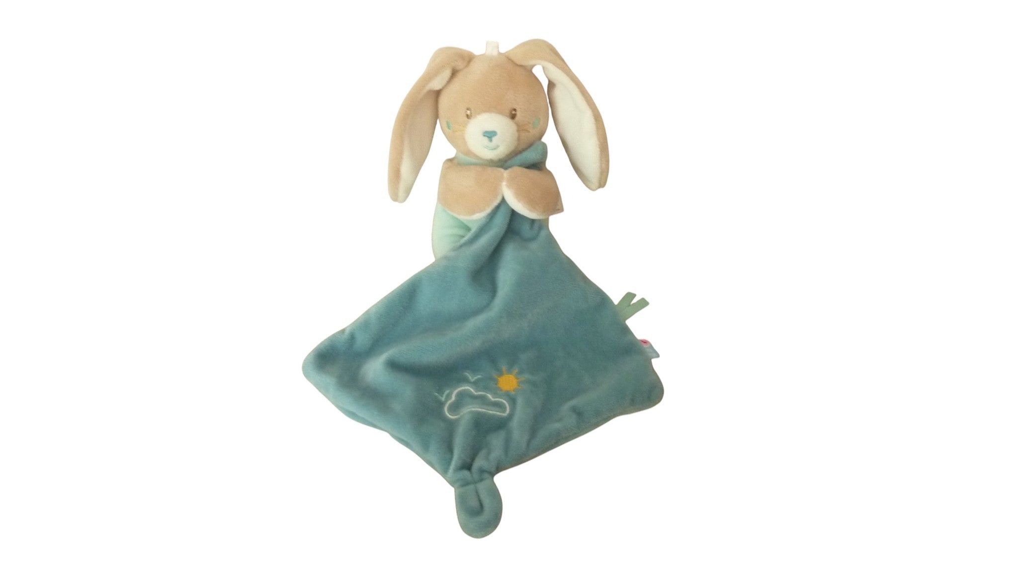 Peluche mouchoir lapin bleu vert - Sucre d'Orge 17 cm