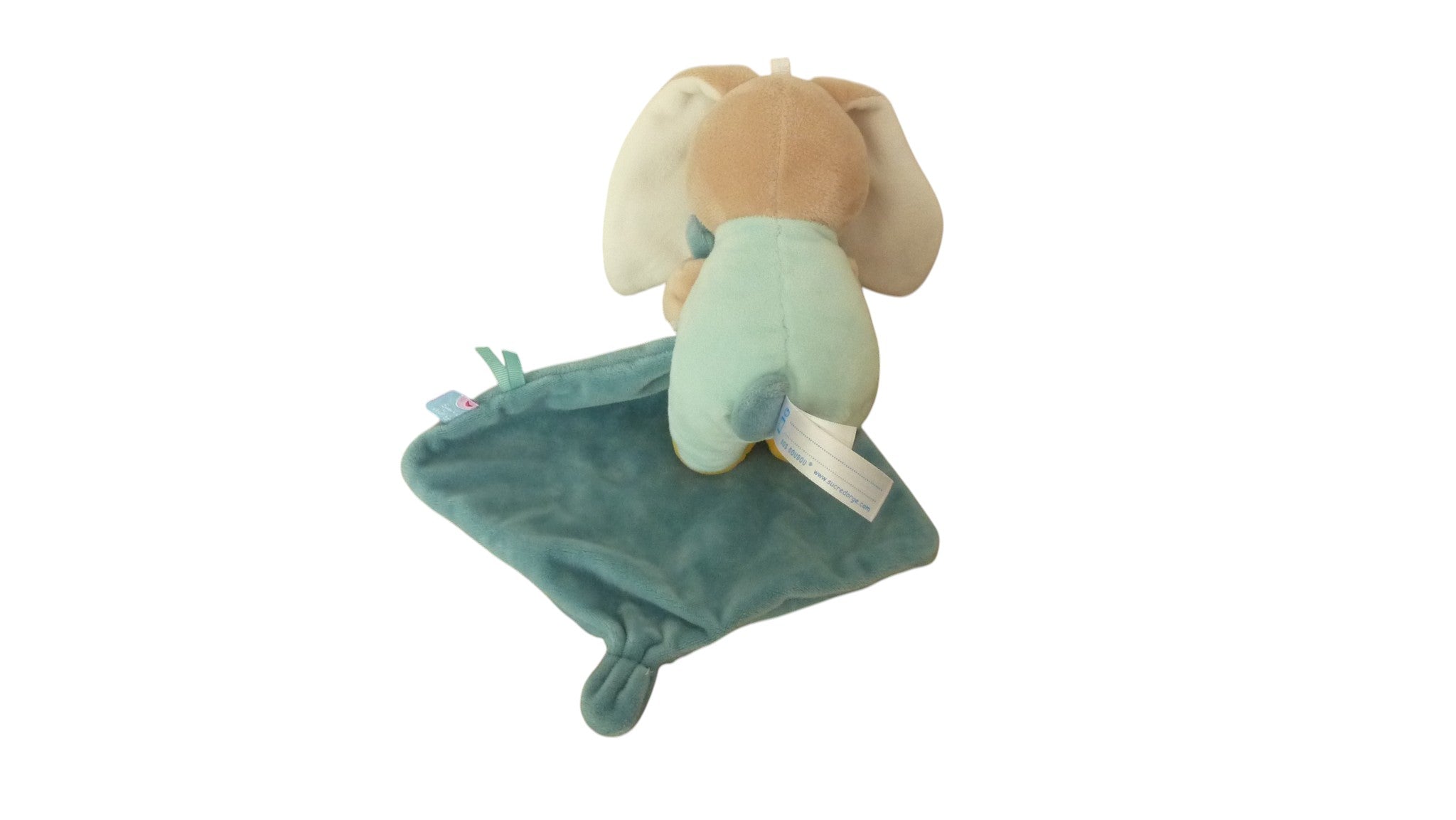 Peluche mouchoir lapin bleu vert - Sucre d'Orge 17 cm