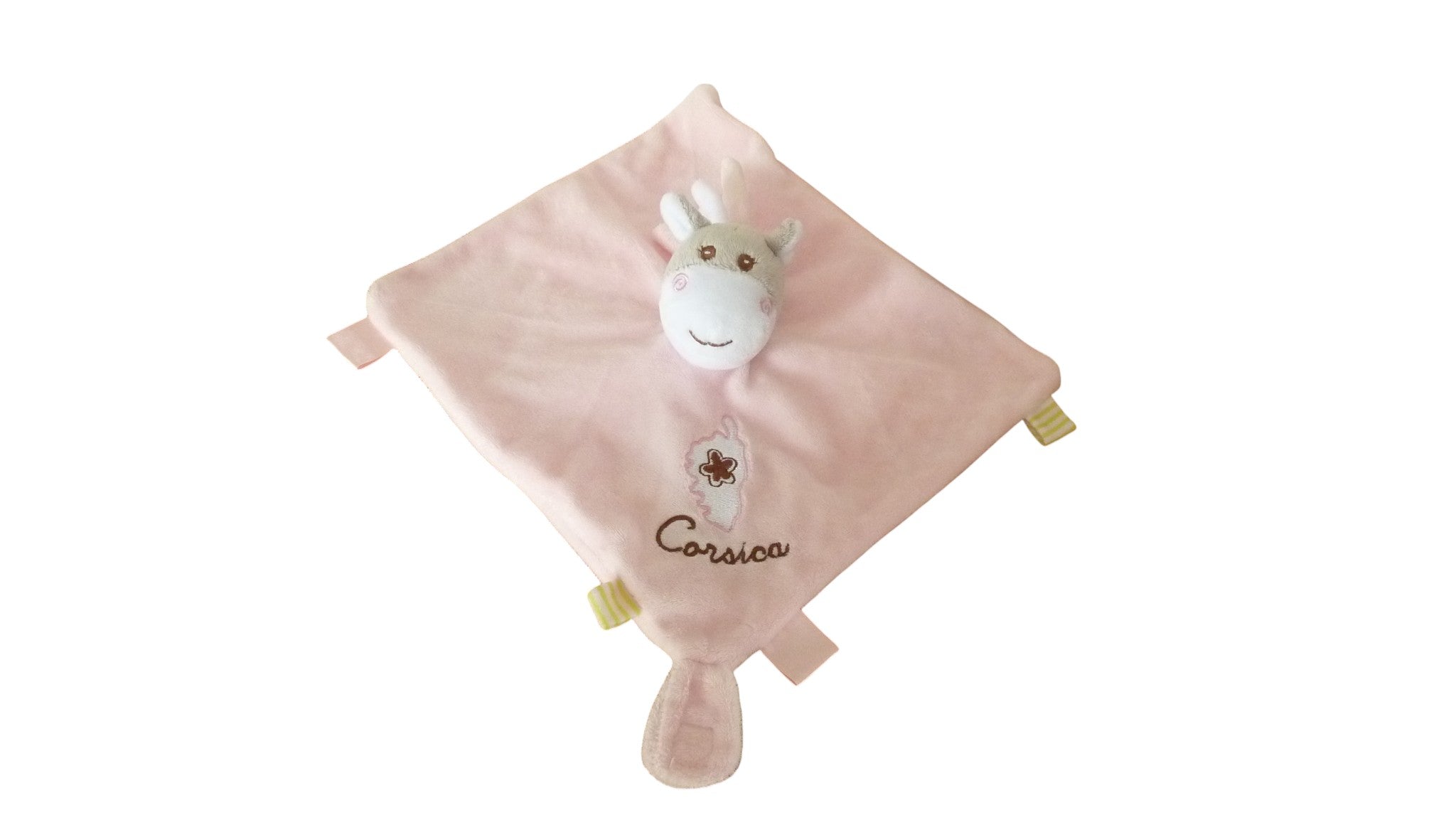 Doudou âne plat attache tétine rose - Textisun
