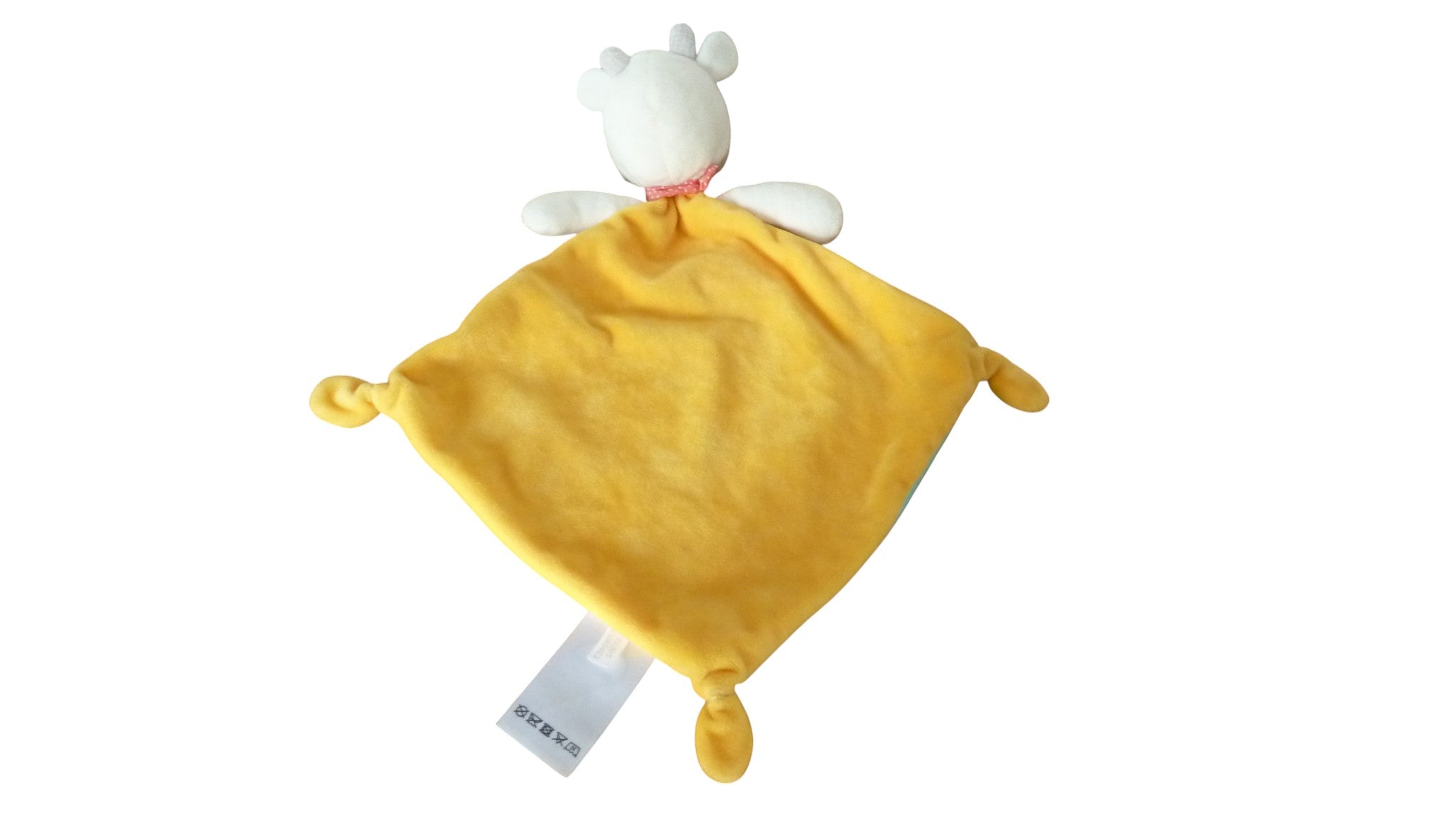 Doudou vache plat bleu jaune - Mots d'Enfants