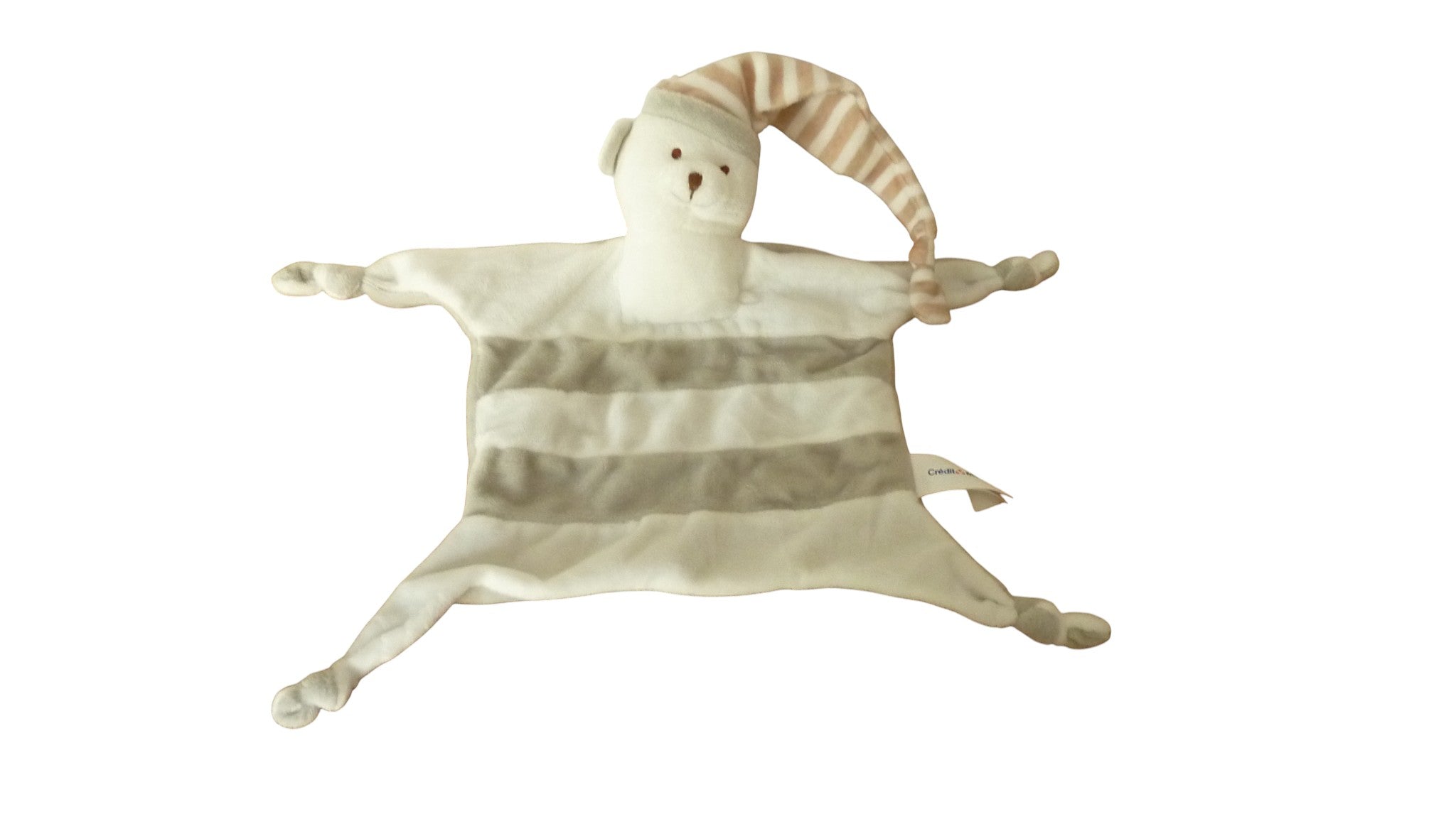 Doudou ours plat blanc gris - Crédit Mutuel