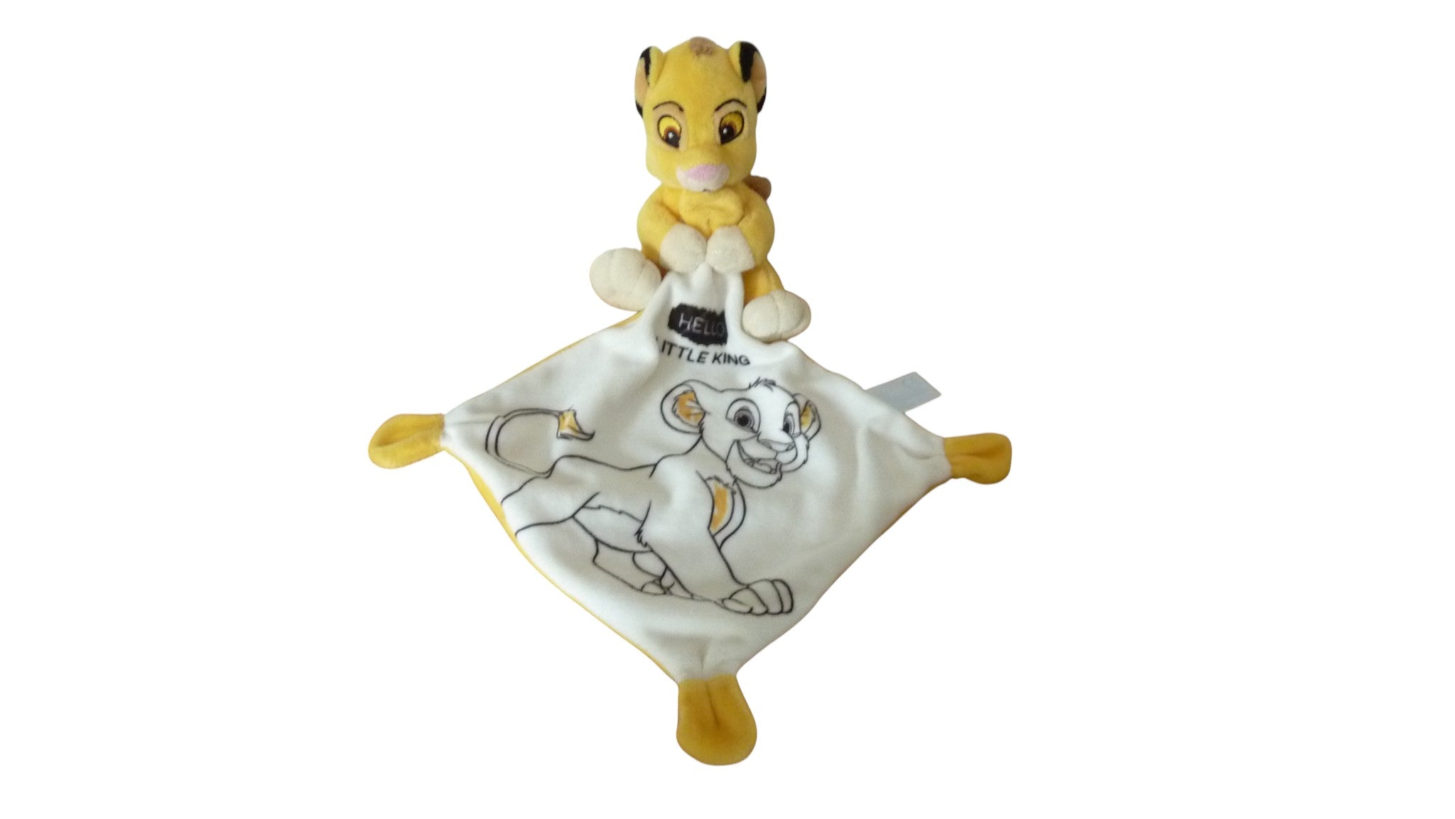 Peluche mouchoir Simba le lion jaune blanc - Disney 15 cm
