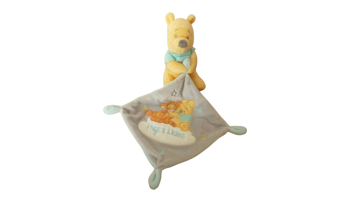 Peluche Winnie l'ourson - mouchoir gris turquoise - Disney
