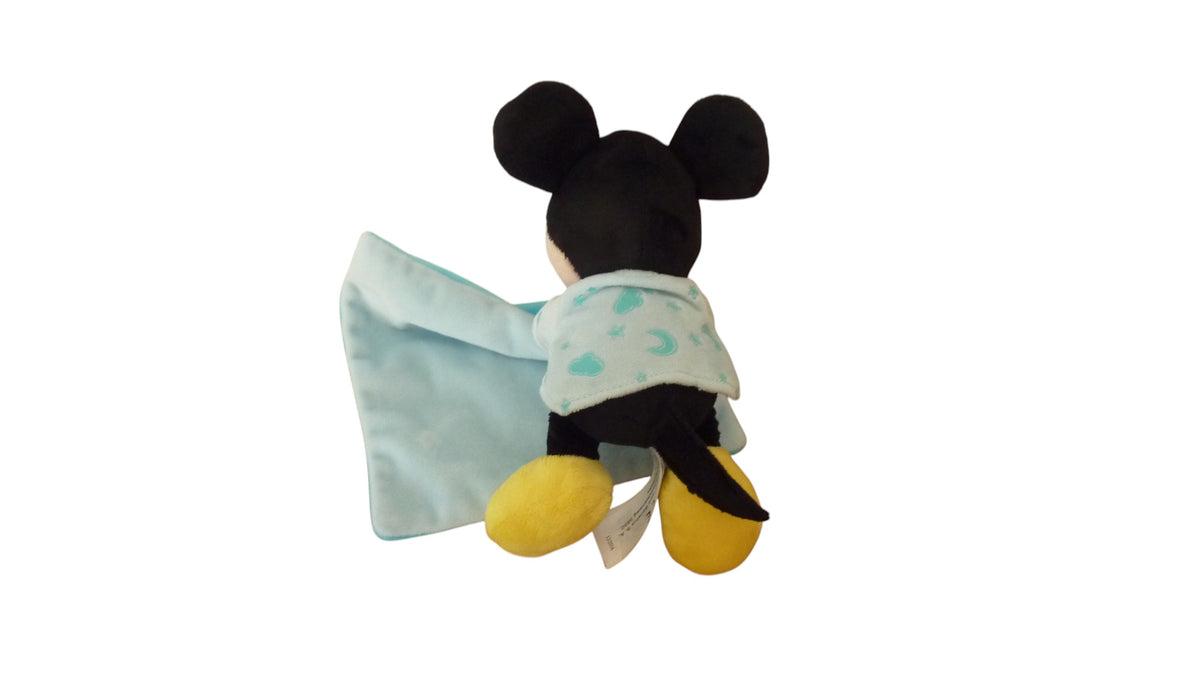 Peluche Mickey avec mouchoir bleu et motifs luminescents – Disney 16 cm