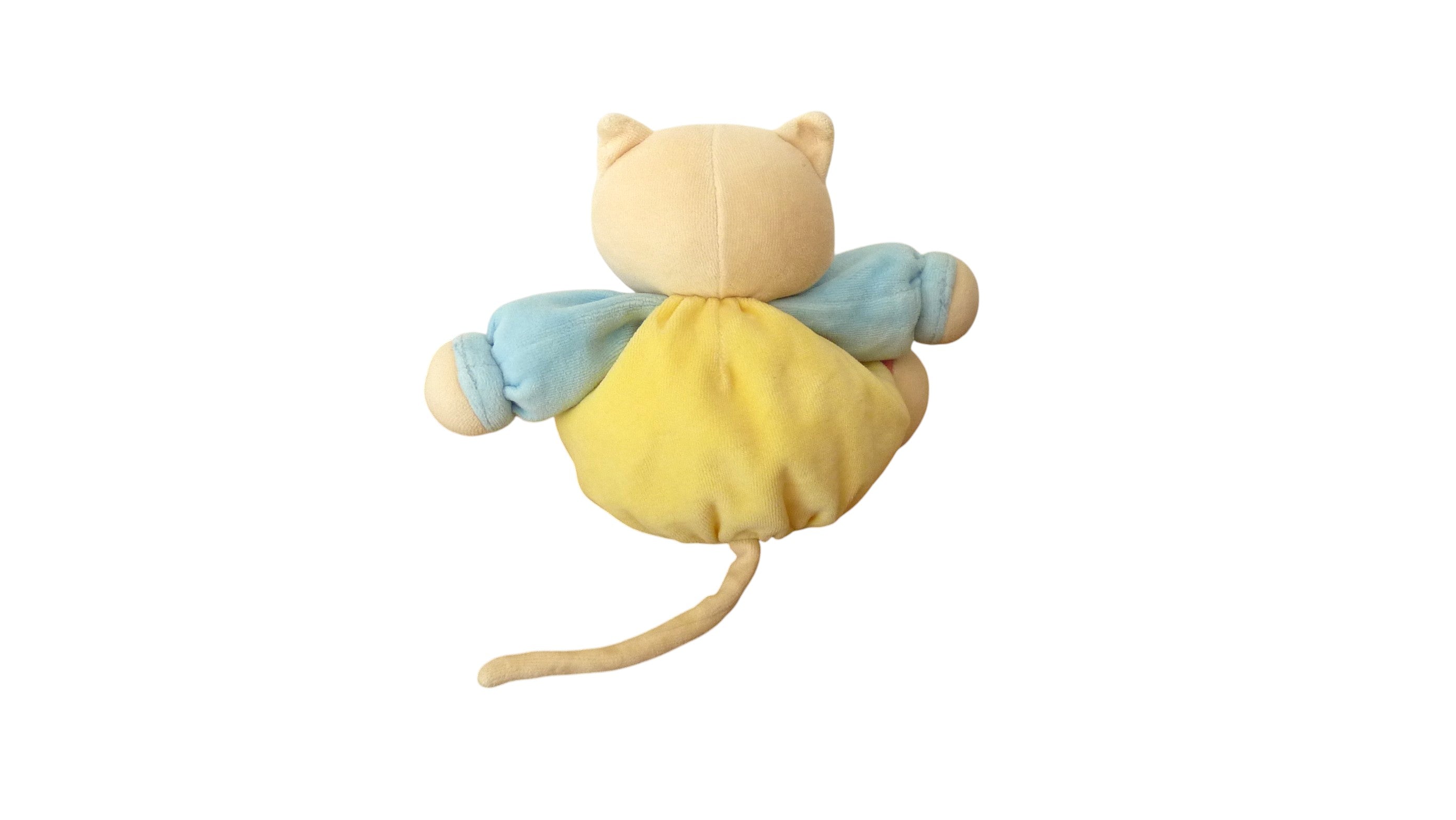 Peluche chat jaune bleu - 20 cm