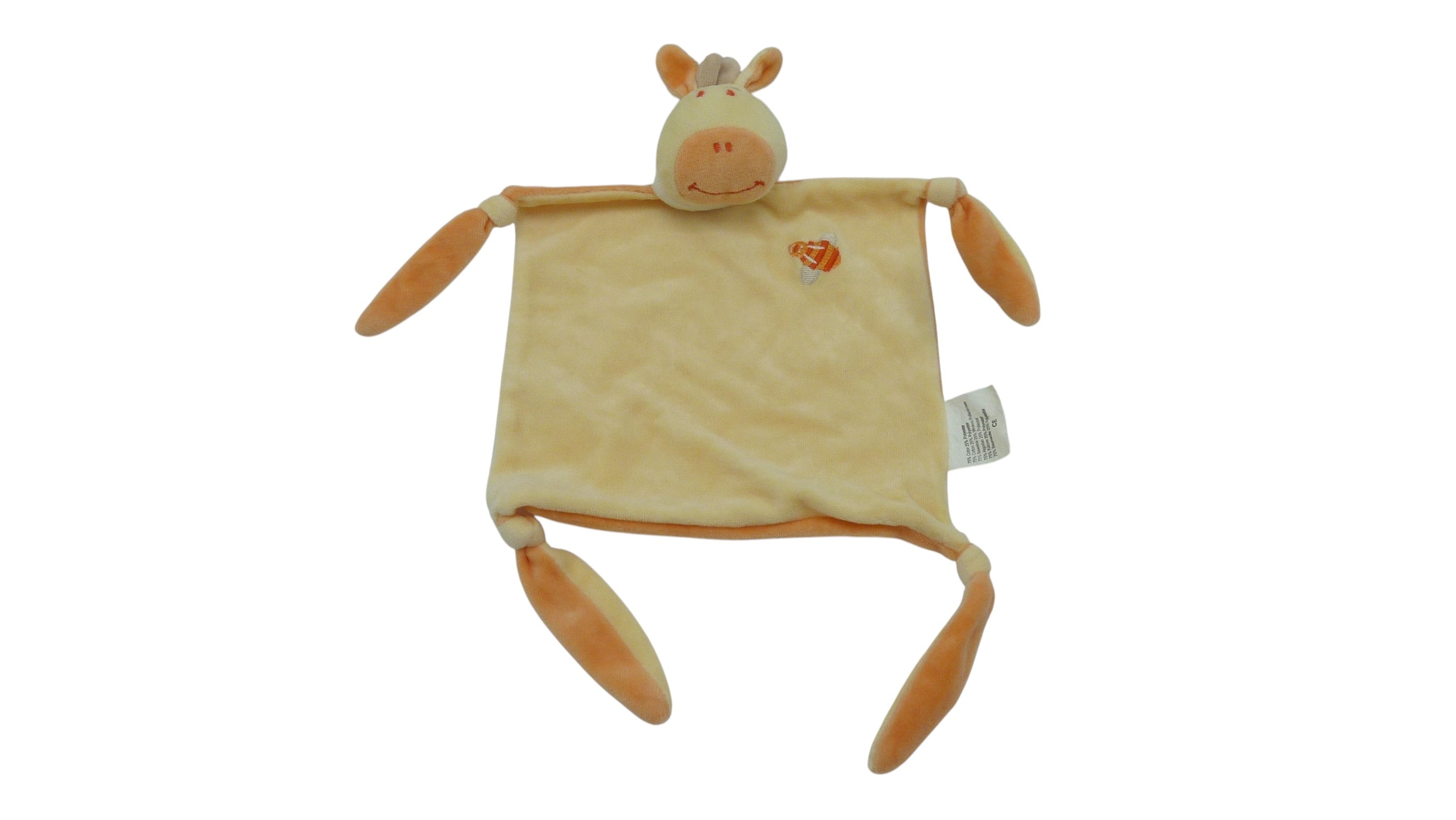 Doudou girafe plat jaune orange