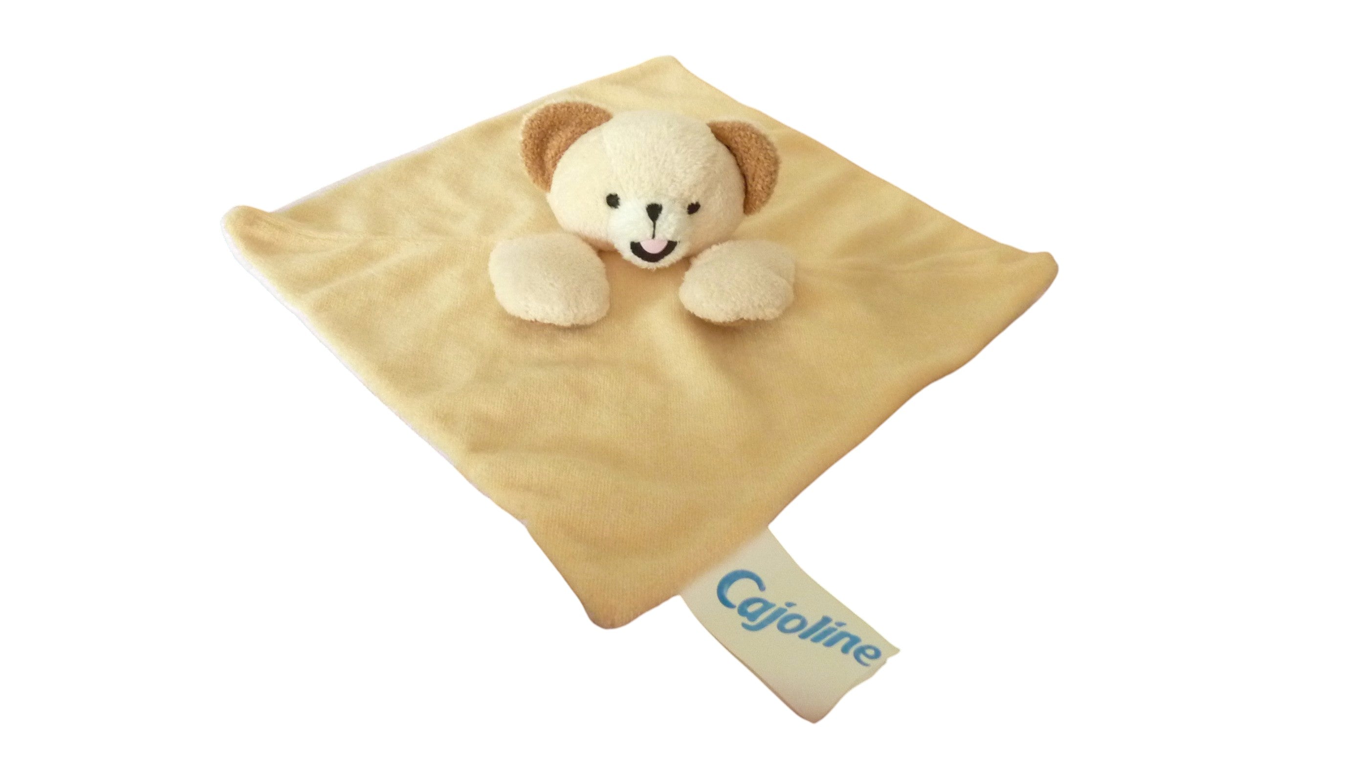 Doudou ours plat jaune blanc - Cajoline