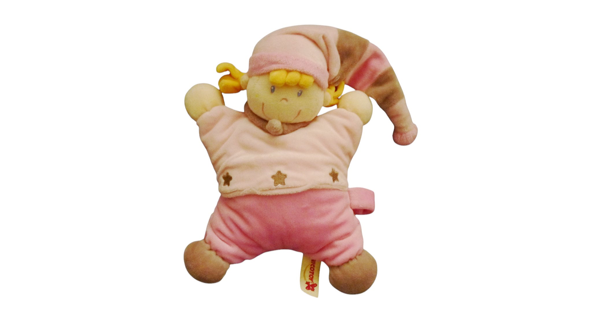 Peluche poupée fille rose attache tétine - Nicotoy 27 cm