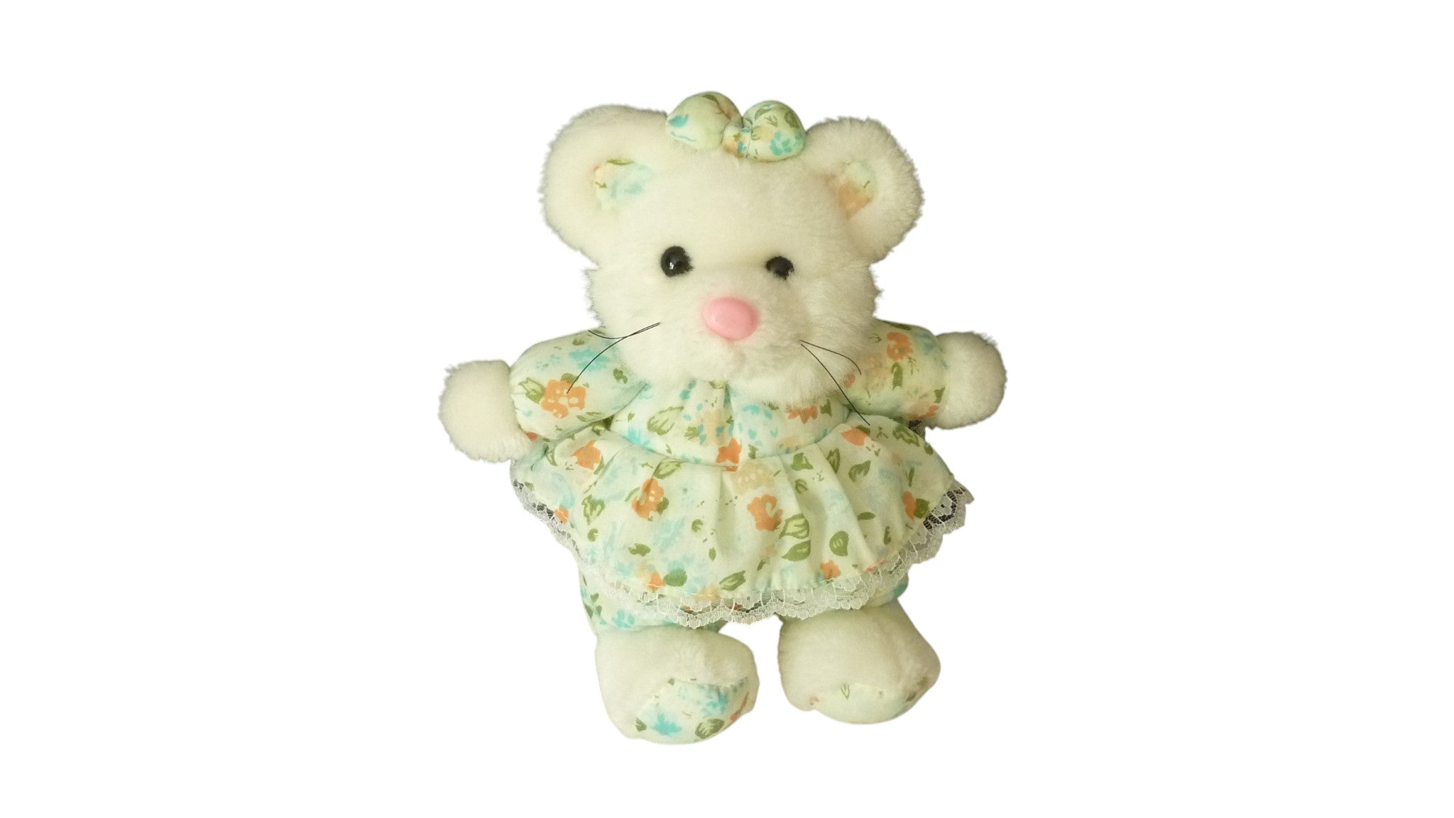 Peluche souris vintage, blanc fleuri - 24 cm