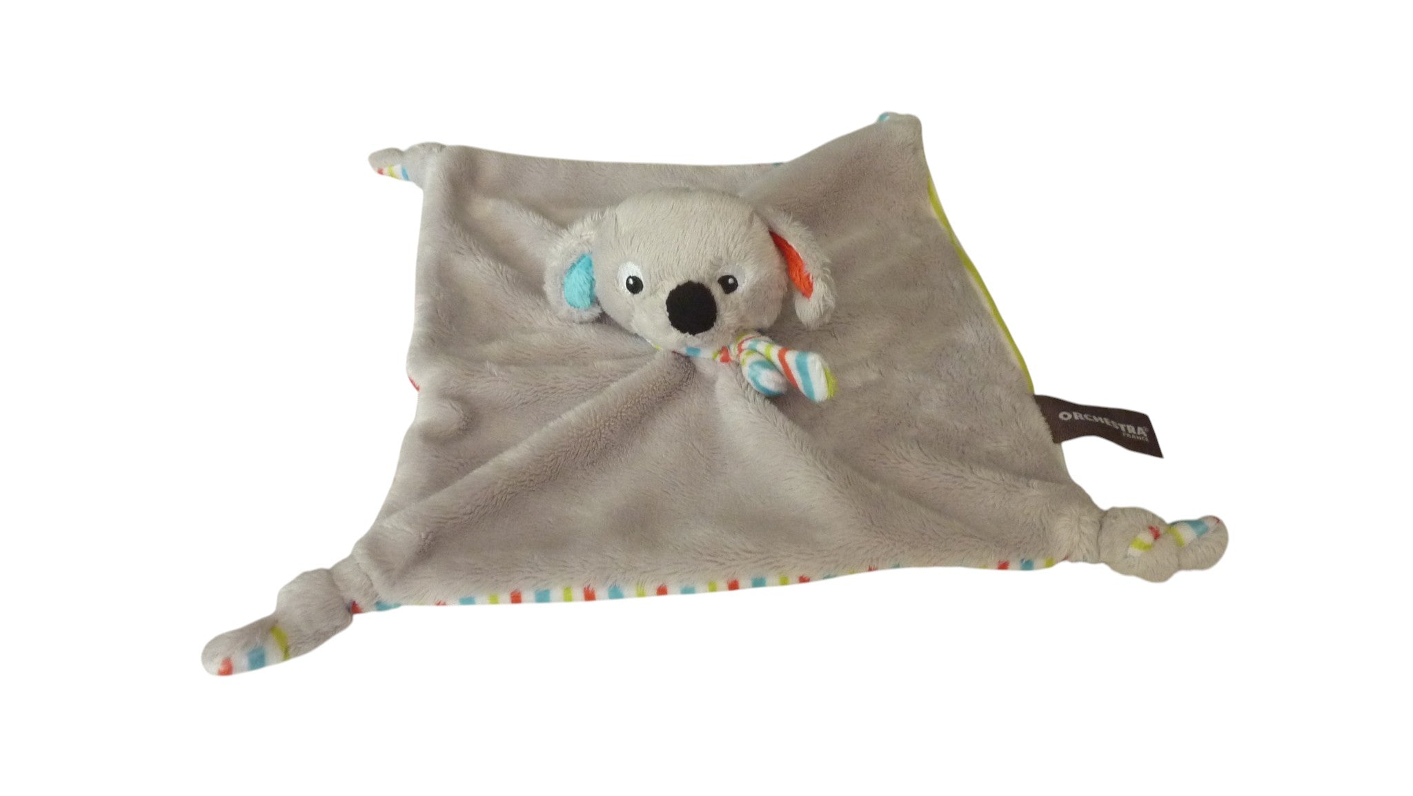 Doudou chien plat gris rayures multicolores - Orchestra