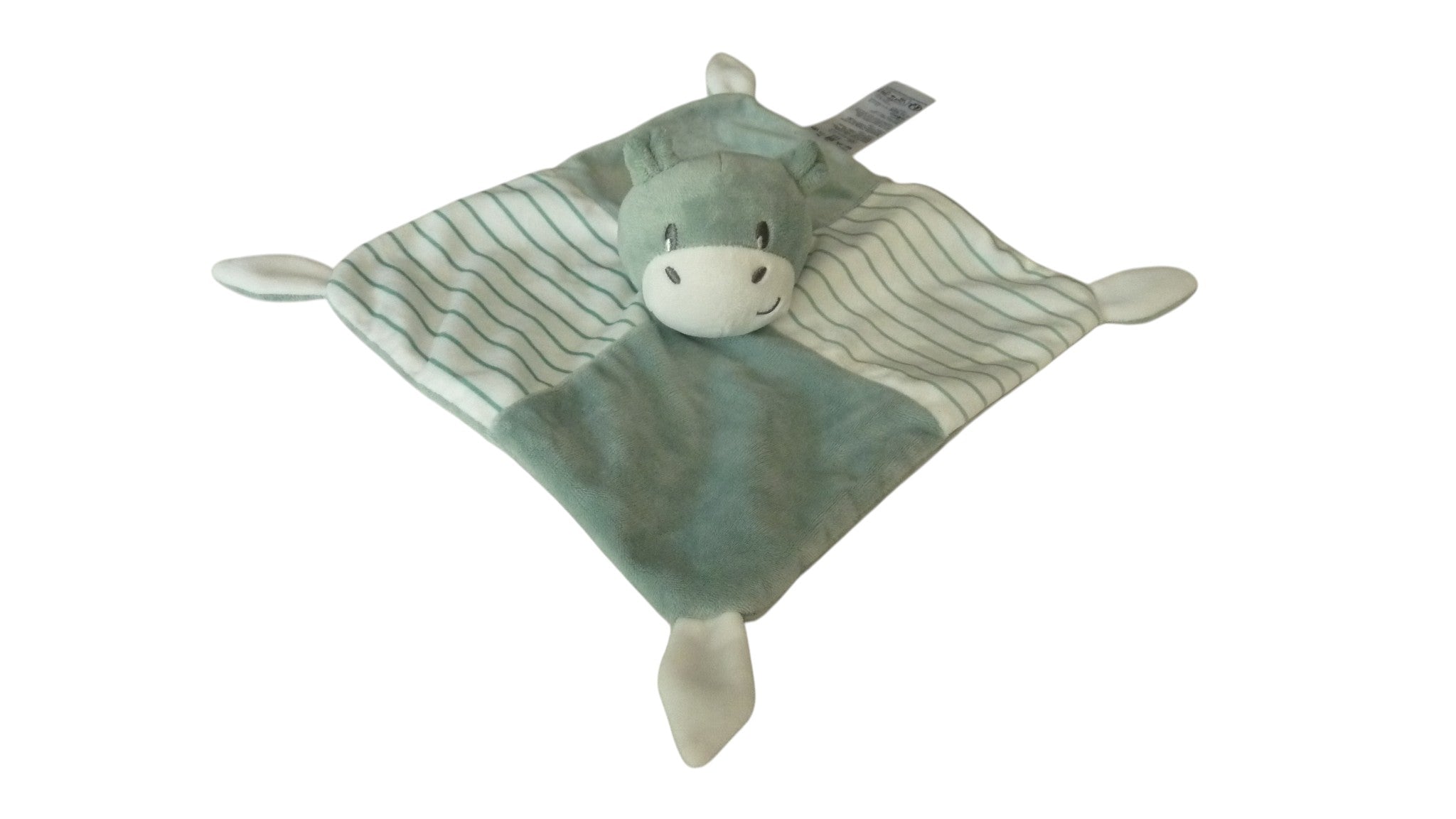Doudou hippopotame plat vert blanc - Gémo