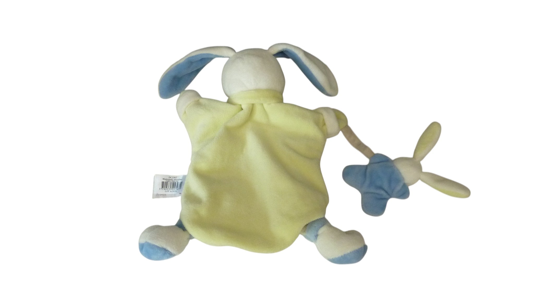Doudou lapin marionnette gris bleu vert - Marionnette Microfibre - DC2567 Doudou et Compagnie