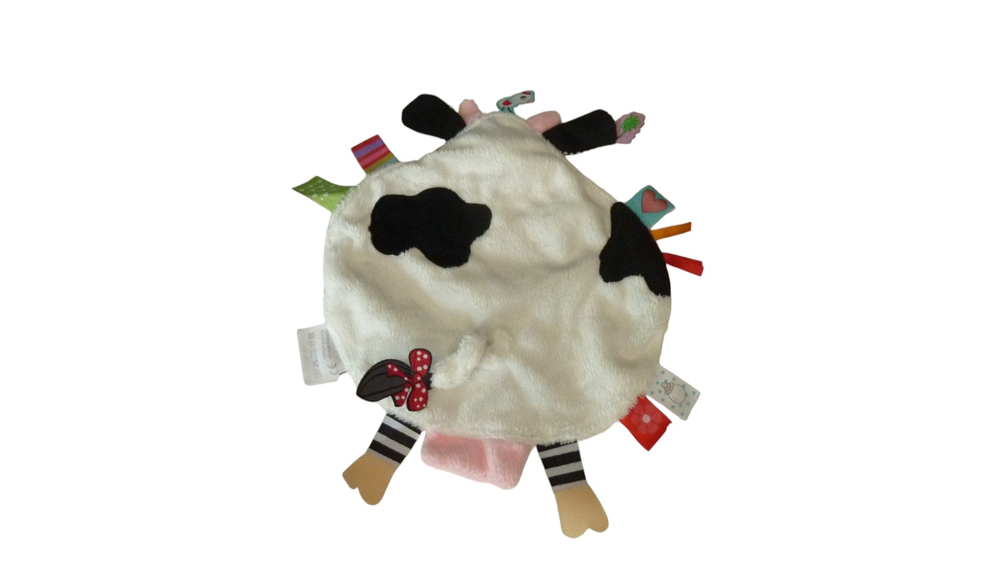 Doudou vache plat blanc noir rose - Label Label