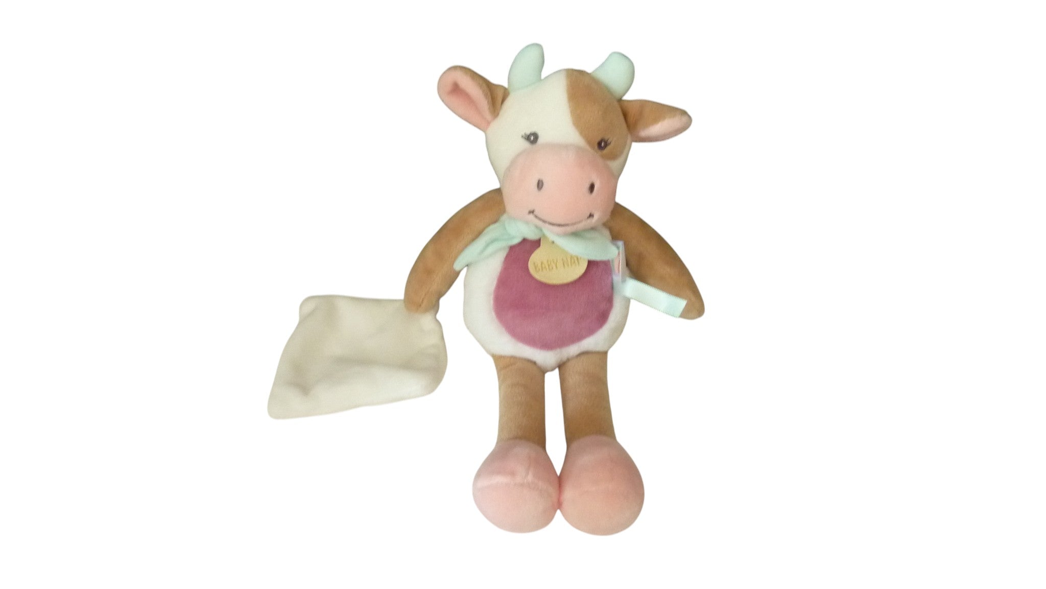 Peluche vache mouchoir multicolore - Pistache - BN6023 Baby'nat 29 cm