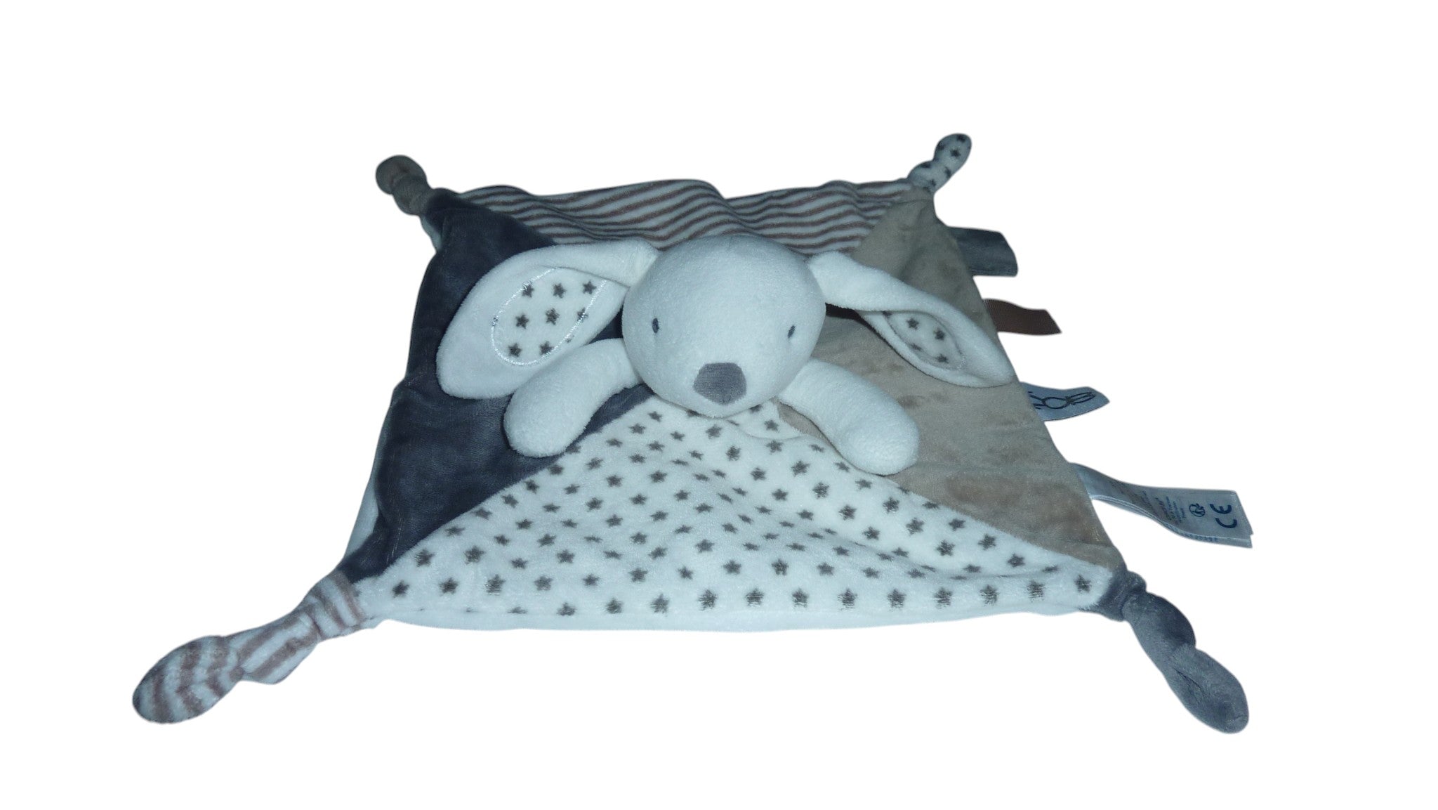 Doudou lapin plat gris blanc taupe - Obaibi