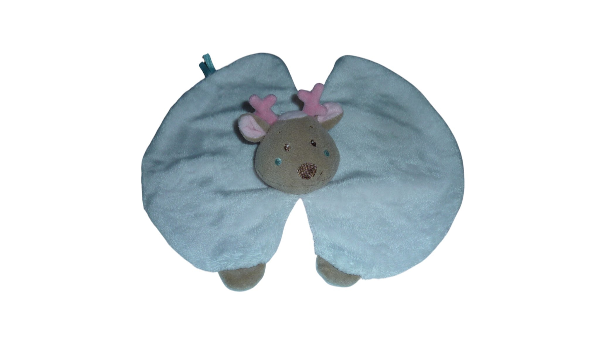 Doudou renne plat blanc rose - Sucre d'Orge