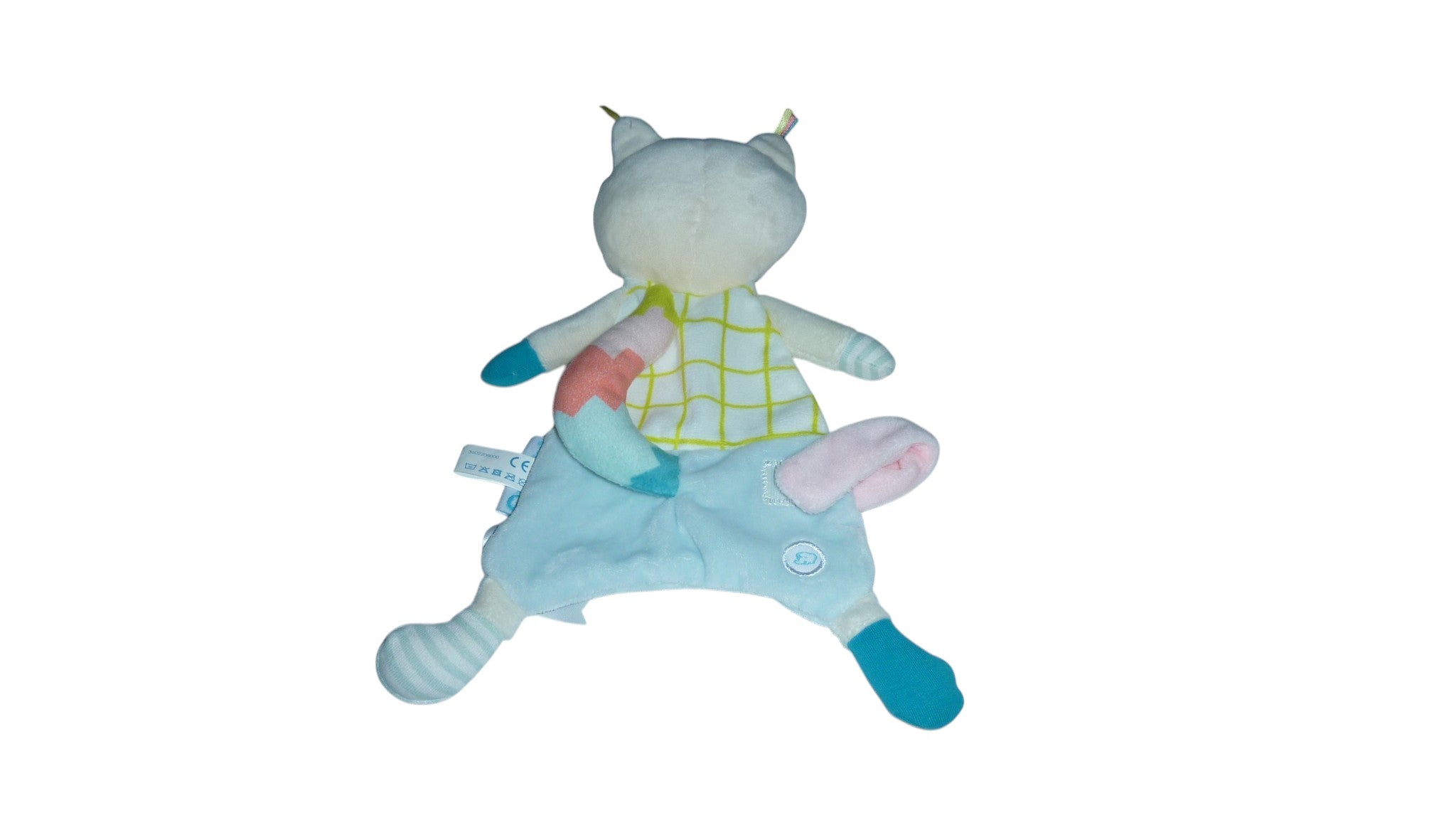 Doudou raton laveur plat attache sucette multicolore - Bébé Confort