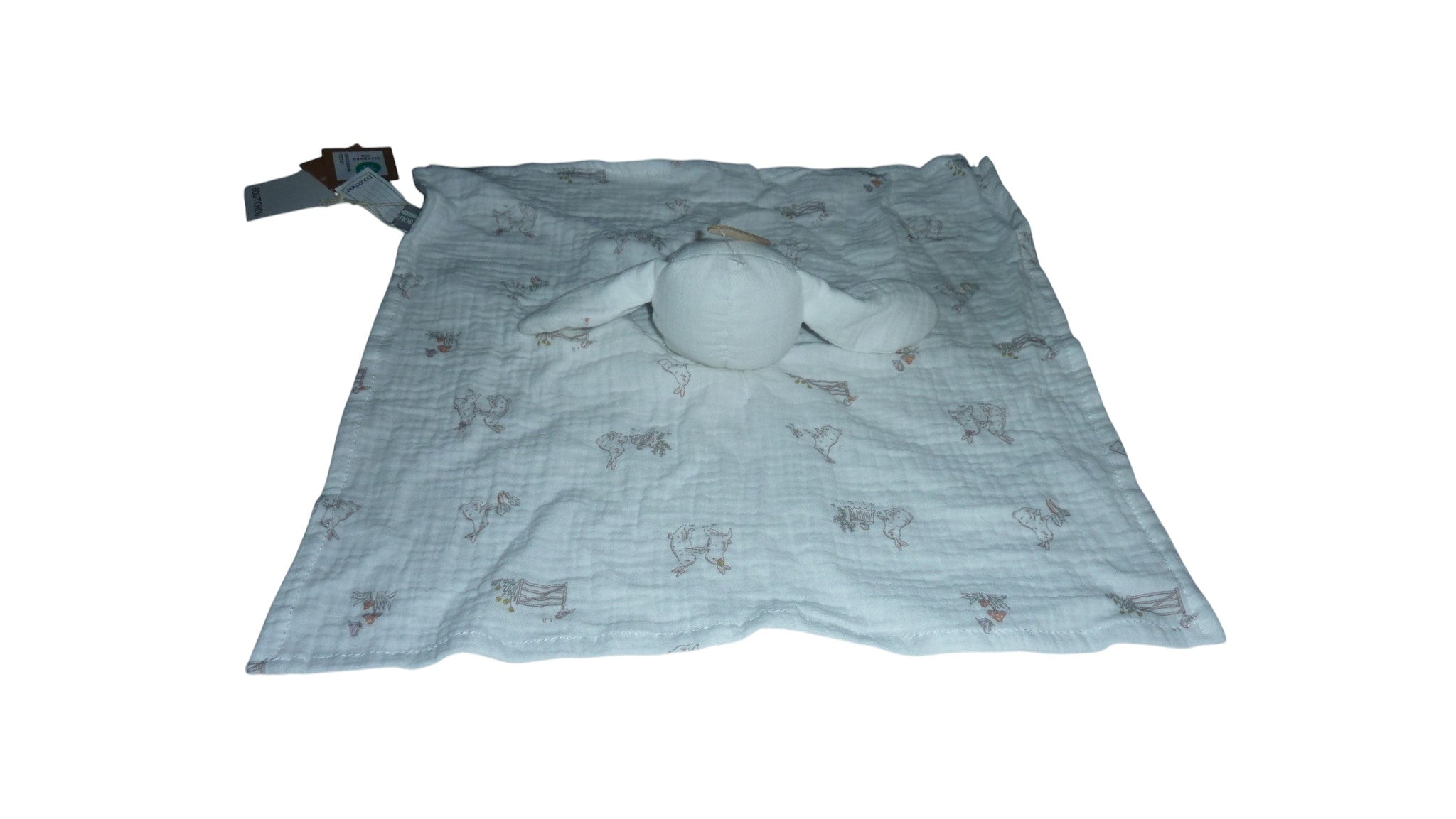 Doudou lapin lange plat bio écru - Monoprix