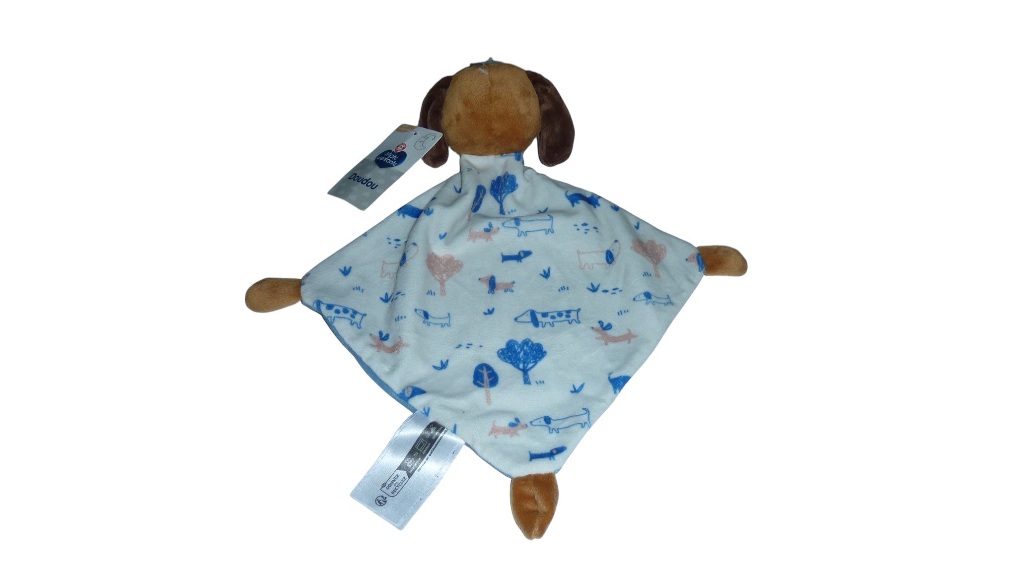 Doudou chien plat bleu - Mots d'enfants