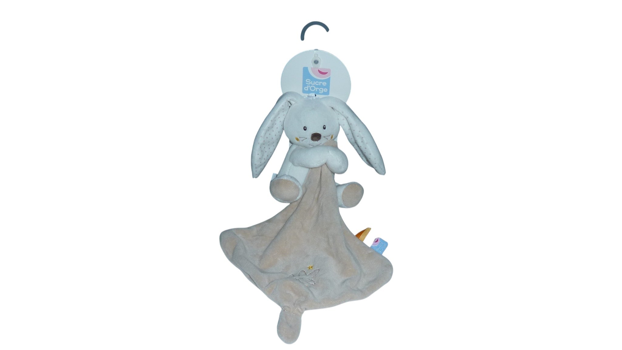 Peluche mouchoir lapin blanc marron - Sucre d'Orge 15 cm