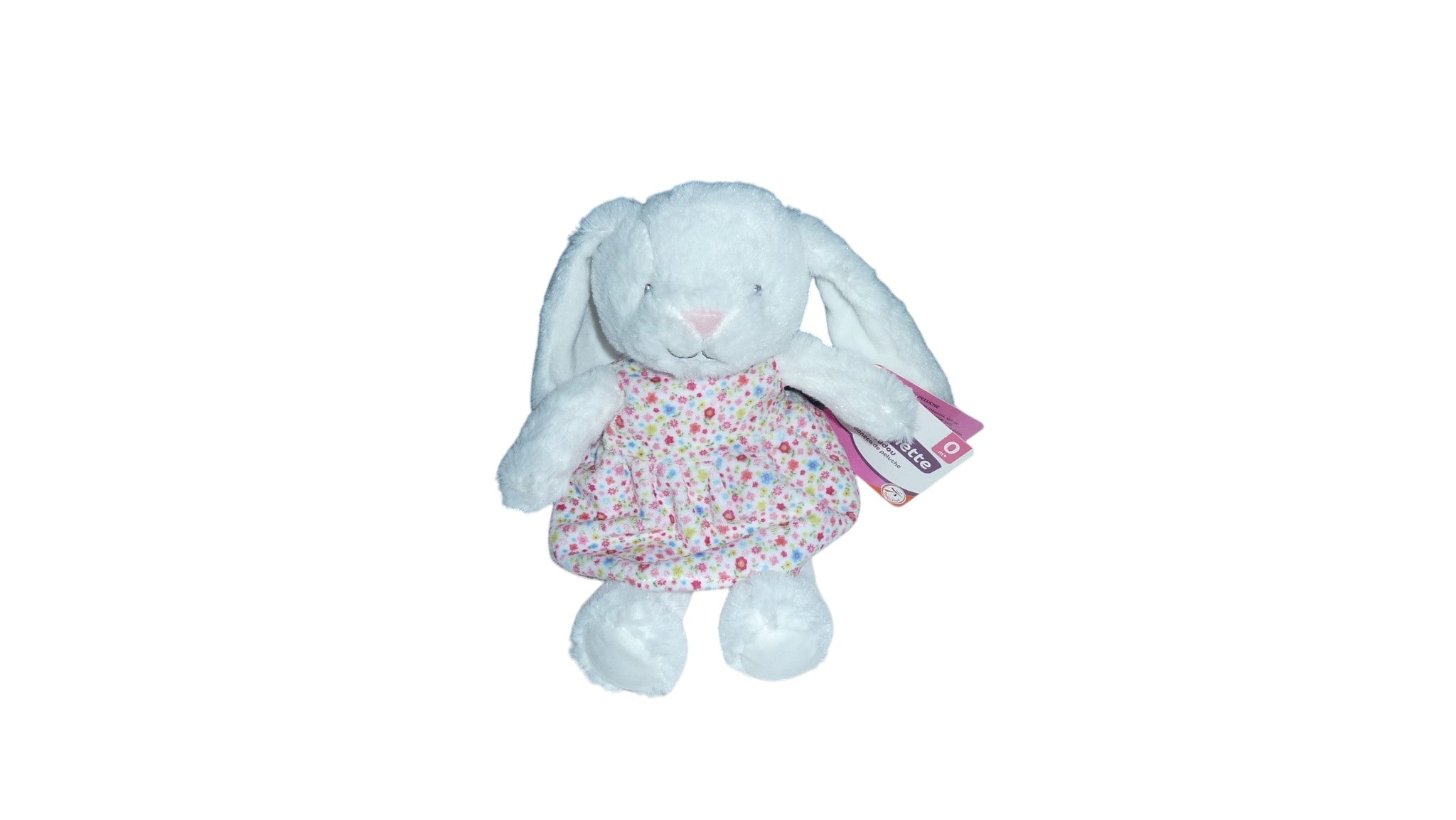 Peluche lapin blanc robe fleurie- Pommette 26 cm