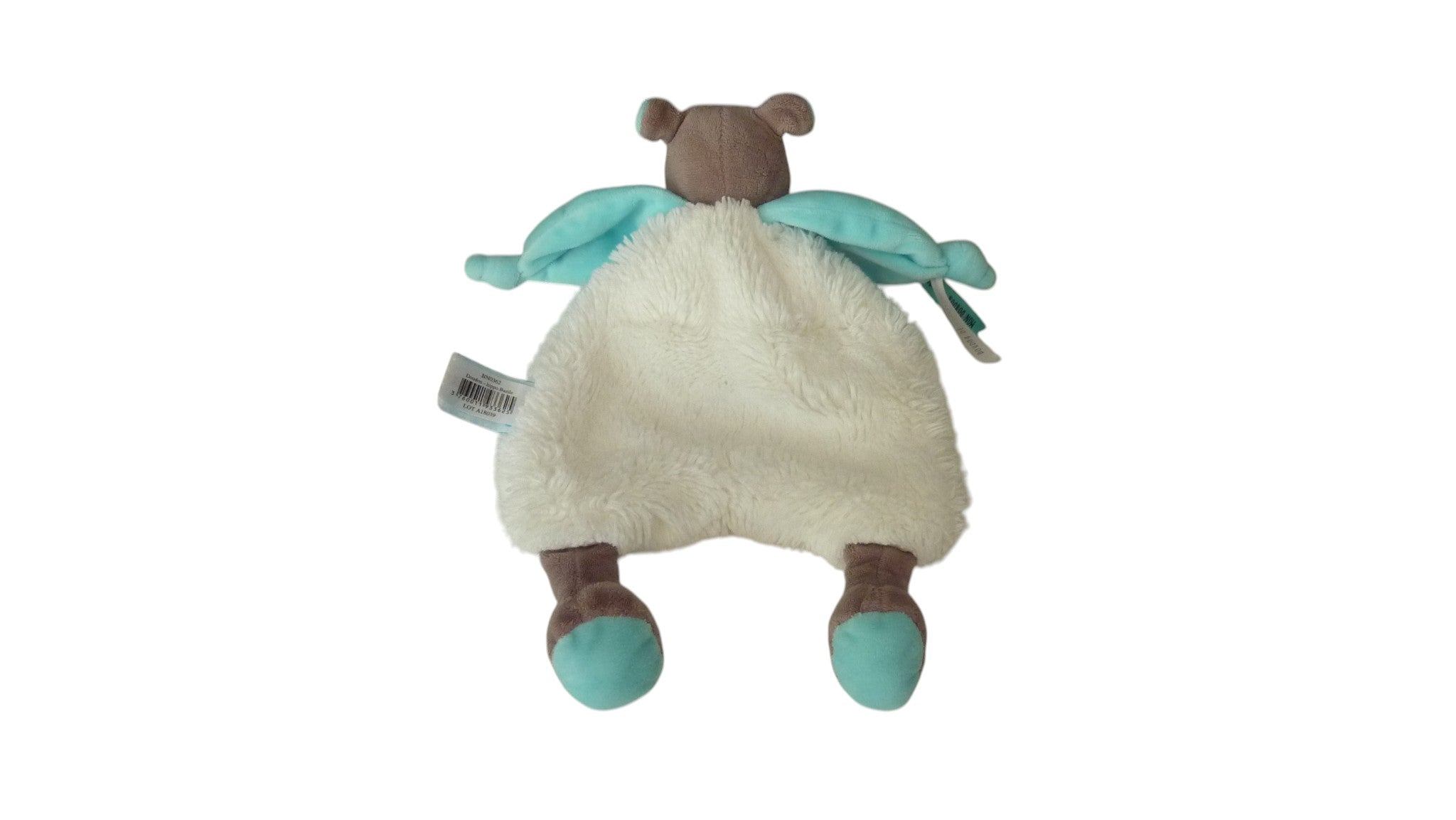 Doudou hippopotame plat blanc turquoise - Bazile & Zoé - BN0362 Baby'Nat