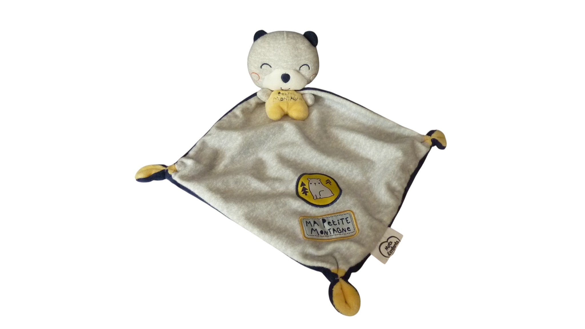 Peluche mouchoir ours plat gris bleu - Mots d'Enfants