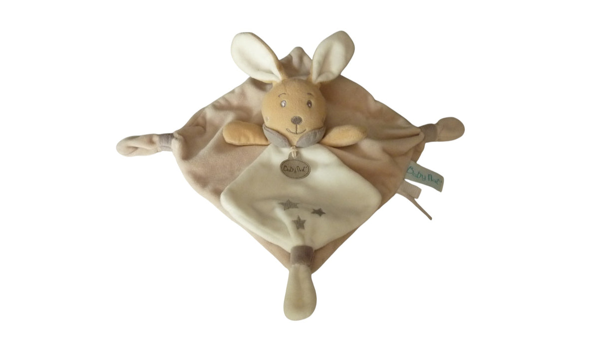 Doudou lapin plat marron blanc - Perlim - BN095 Baby'Nat