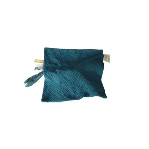 Doudou lapin plat vert bleu attache tétine - Ostaria les Minis