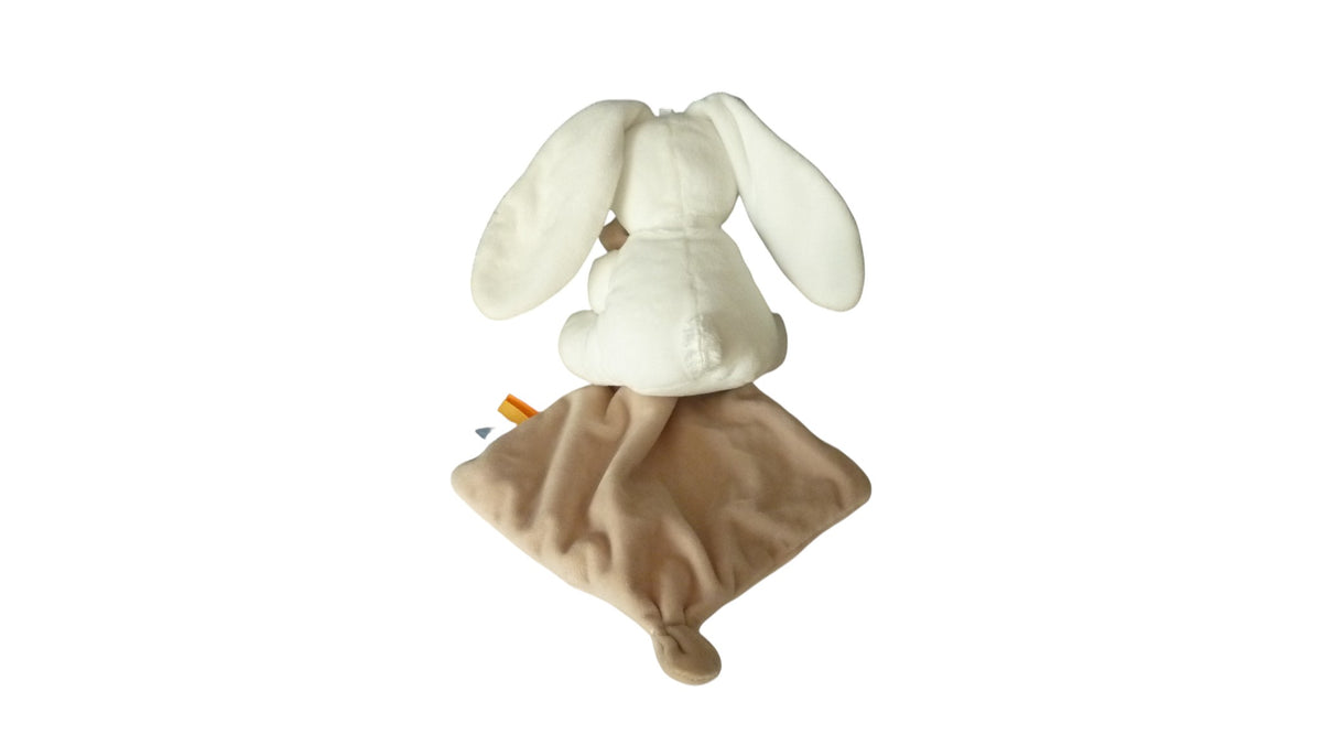 Peluche mouchoir lapin blanc marron - Sucre d'Orge 15 cm
