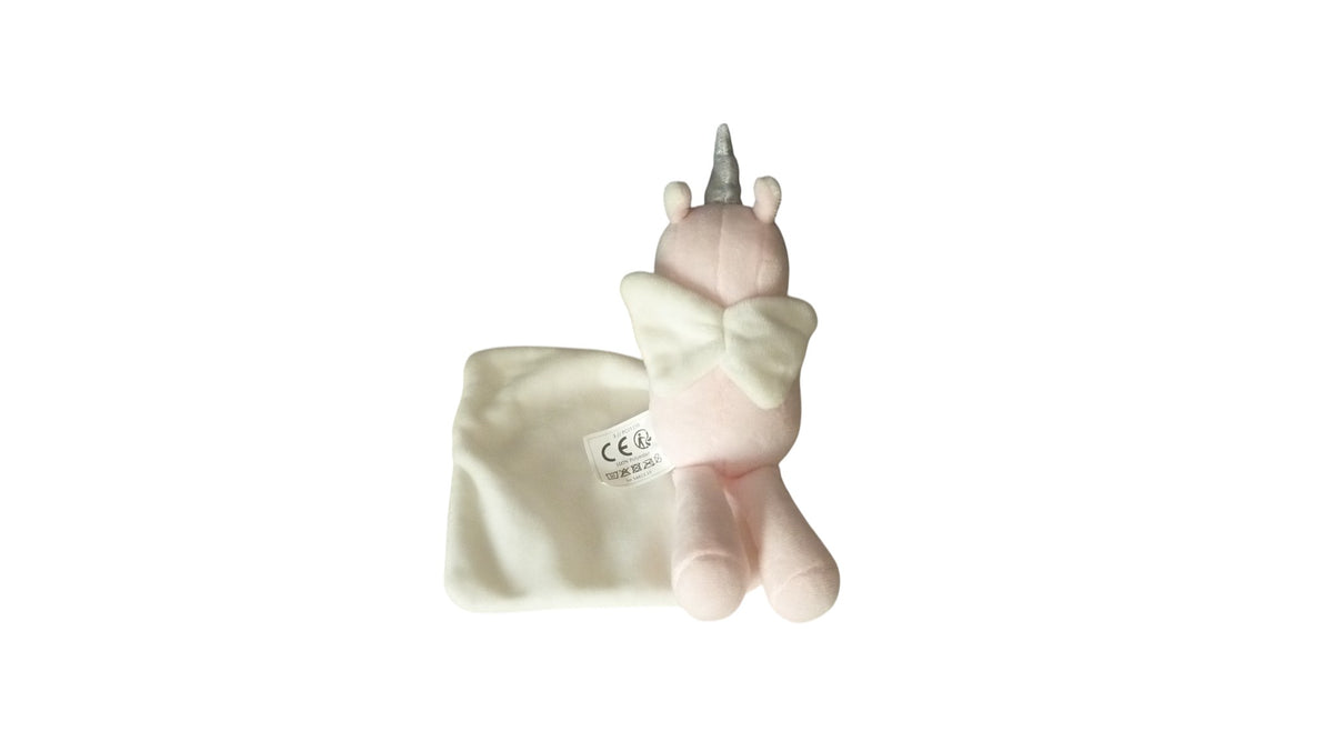 Peluche mouchoir licorne rose blanc - Mes Petits Cailloux 25 cm