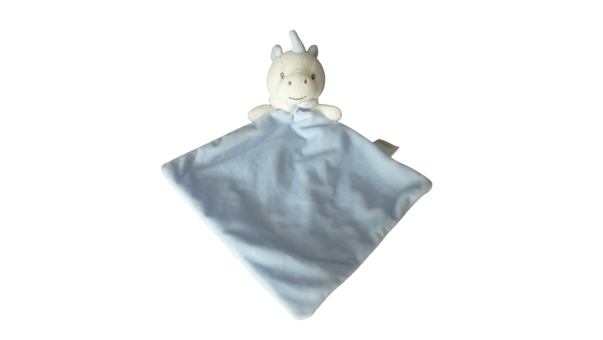 Doudou licorne plat bleu blanc - Mes Petits Cailloux