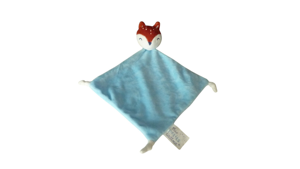 Doudou renard plat bleu - Mes Petits Cailloux