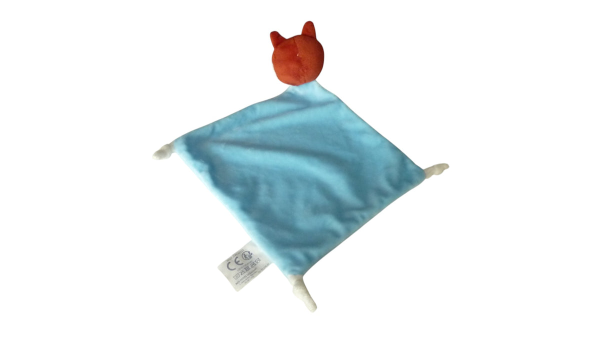 Doudou renard plat bleu - Mes Petits Cailloux