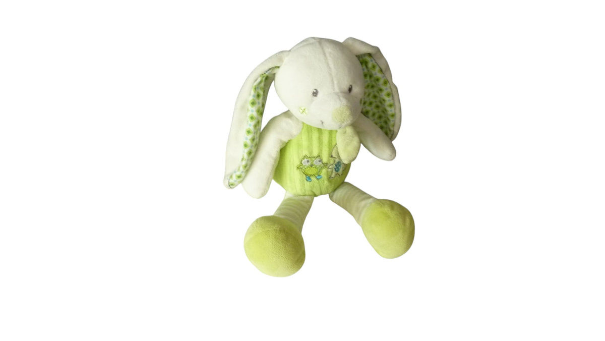 Peluche lapin blanc vert - Mots d'Enfants 28 cm