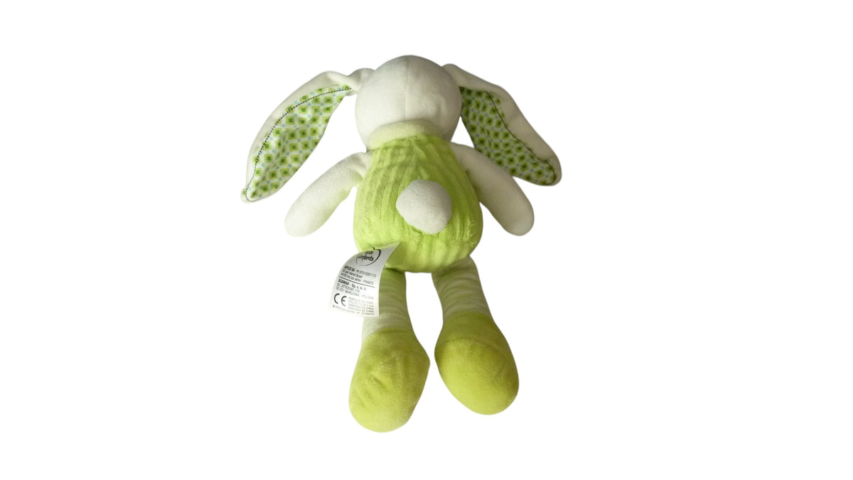 Peluche lapin blanc vert - Mots d'Enfants 28 cm