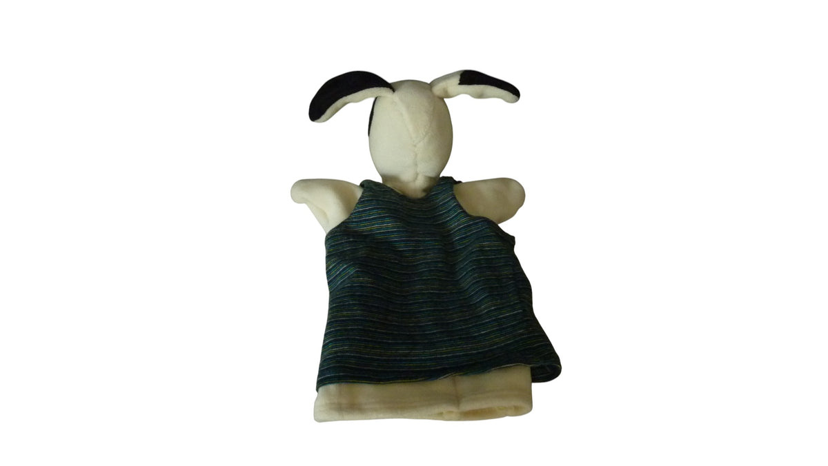 Doudou marionnette chien écru noir rayures - La grande famille - Moulin Roty