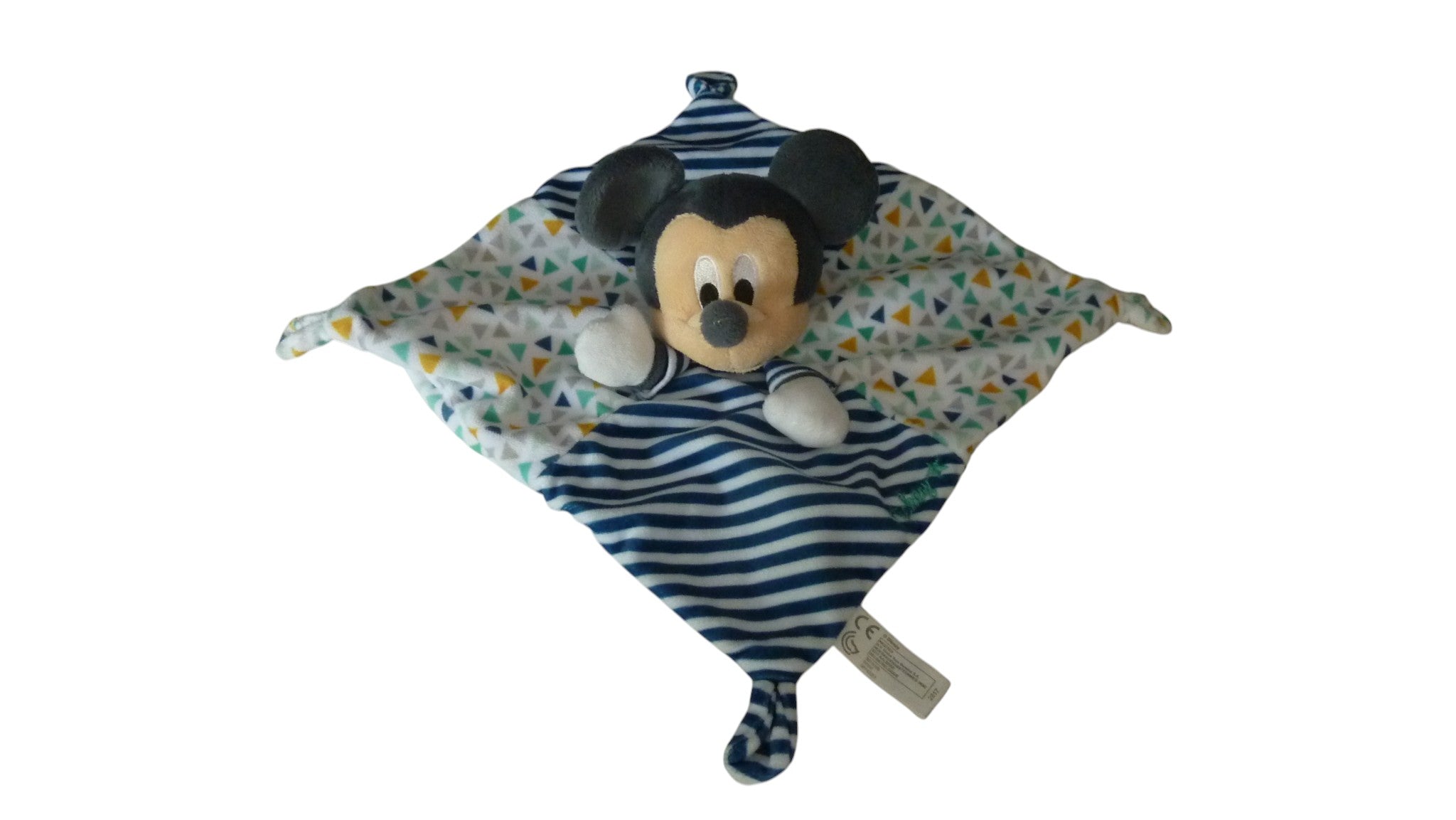 Doudou souris Mickey plat blanc bleu motifs - Disney