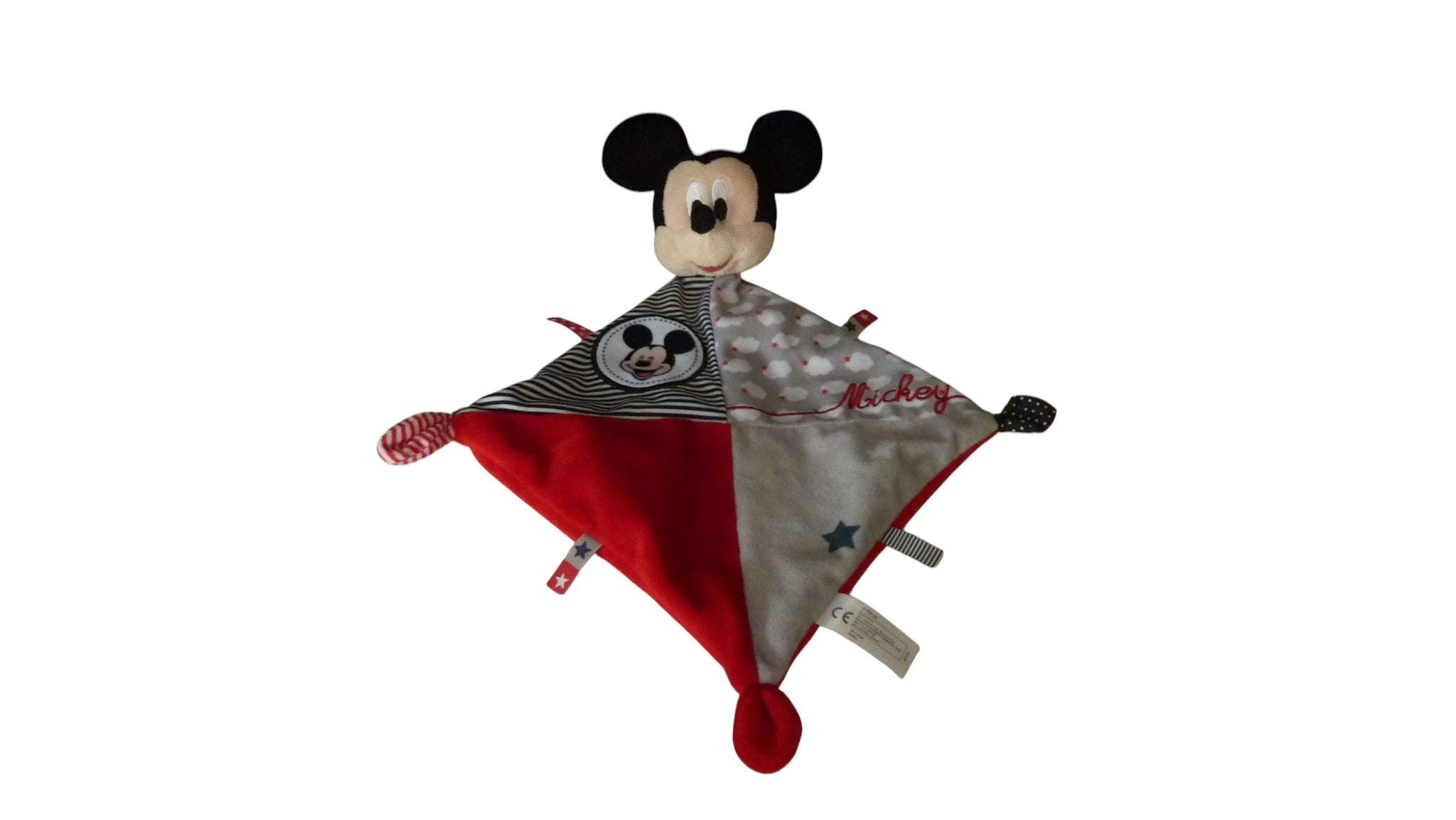 Doudou souris Mickey plat rouge gris motifs - Disney