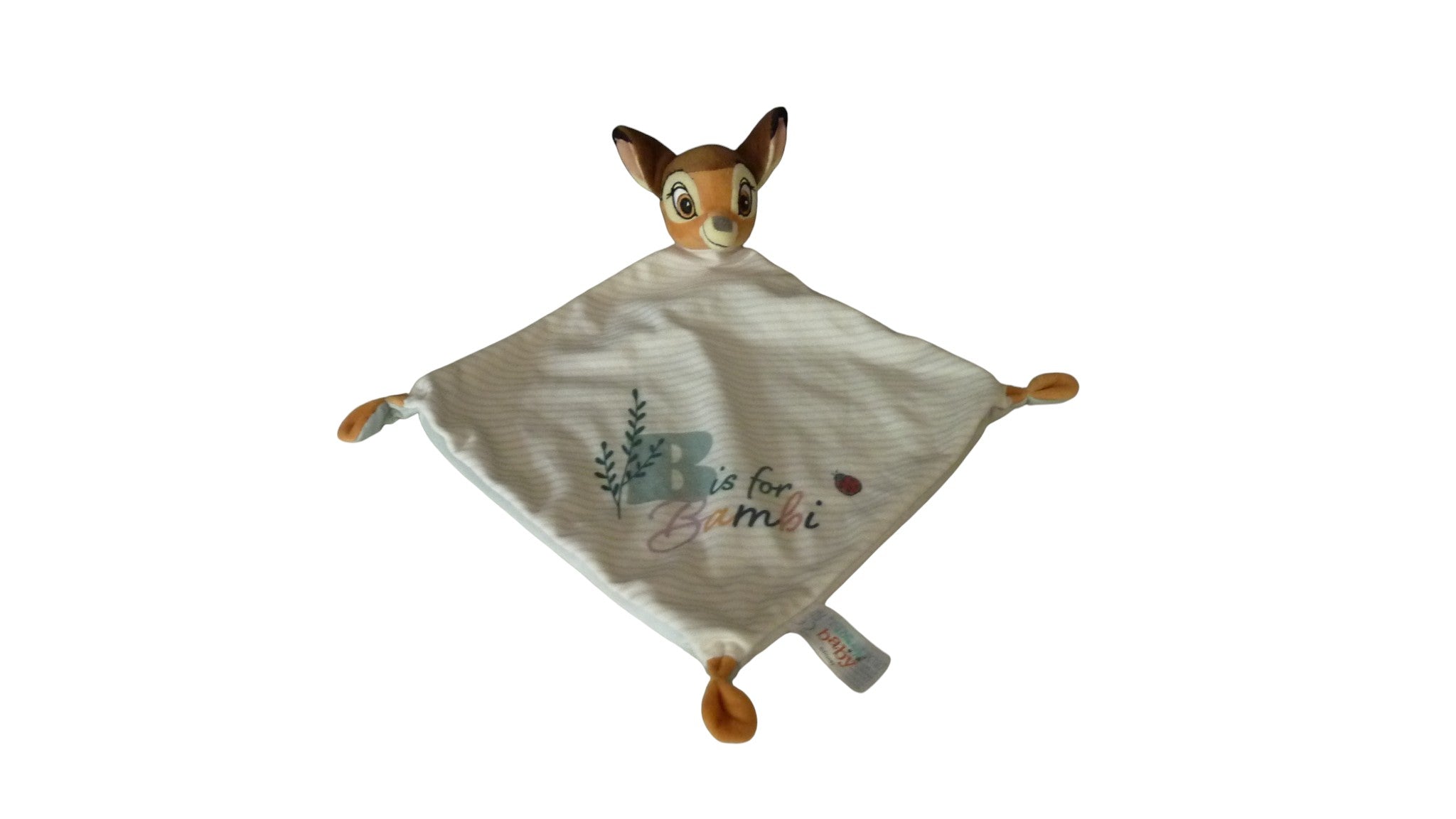 Doudou Bambi le faon plat blanc rayures vert - Disney